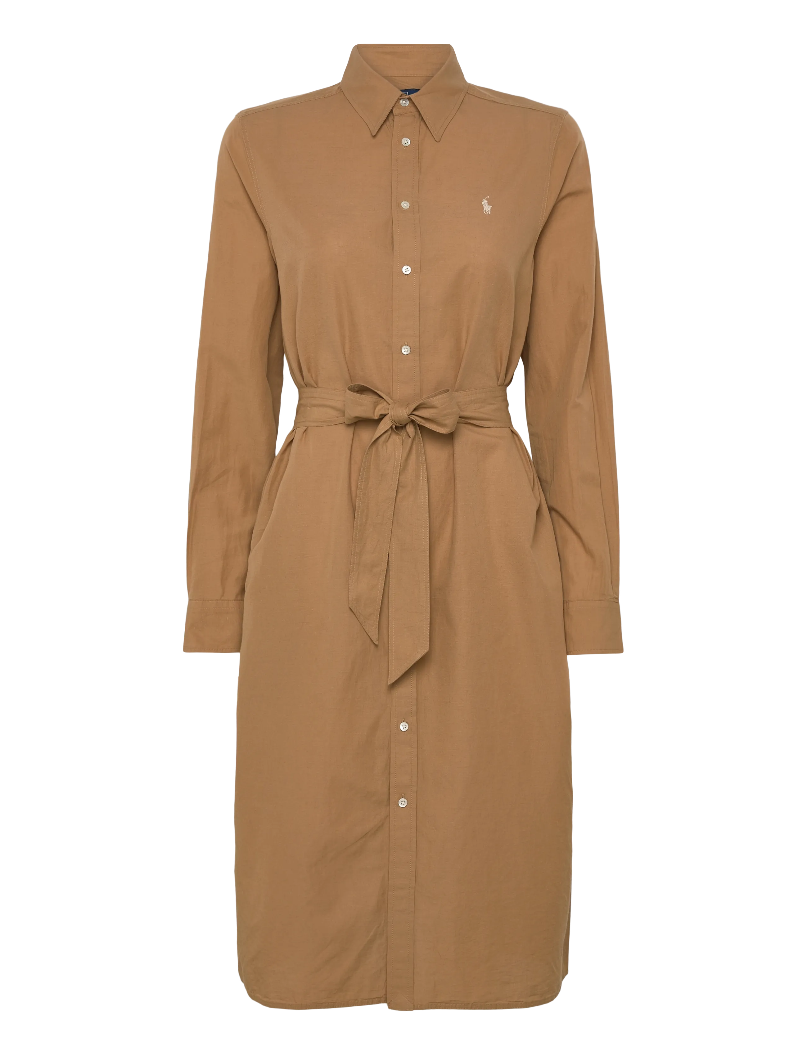 Cotton-Linen Belted Shirtdress - CLASSIC CAMEL