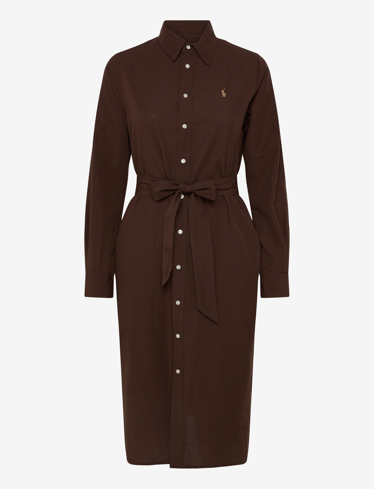 Polo Ralph Lauren - Cotton-Linen Belted Shirtdress - midi-kleider - dark brown - 0