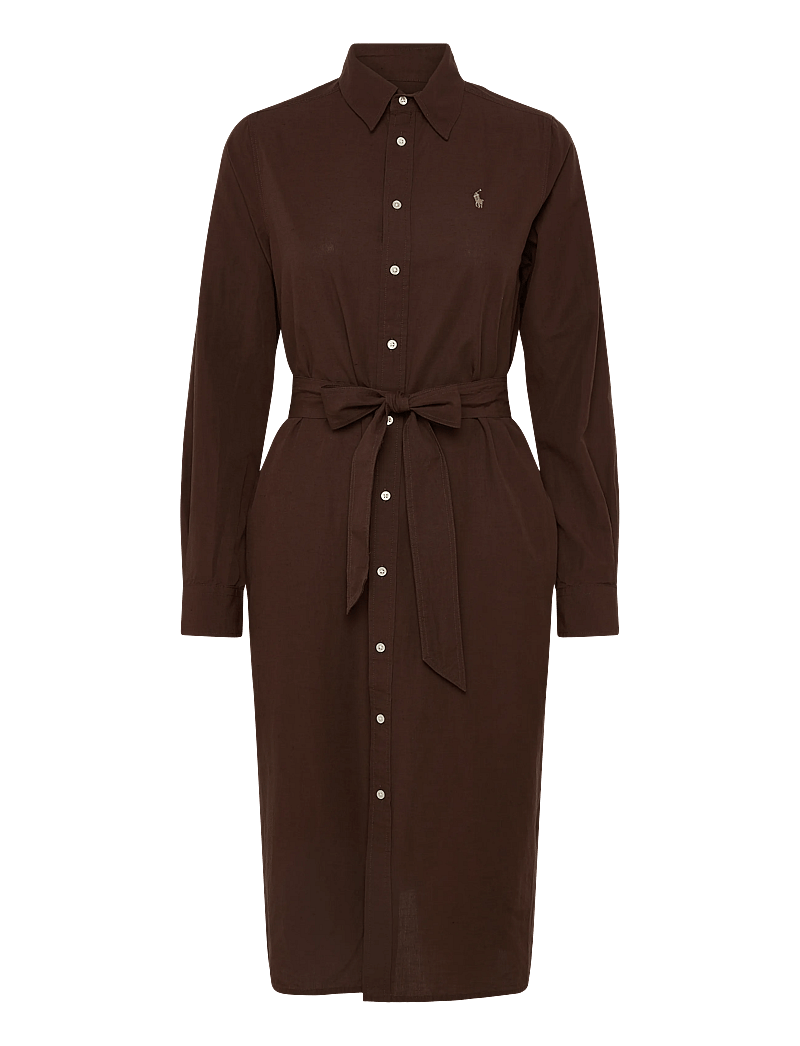 Polo Ralph Lauren - Cotton-Linen Belted Shirtdress - midi-kleider - dark brown - 0
