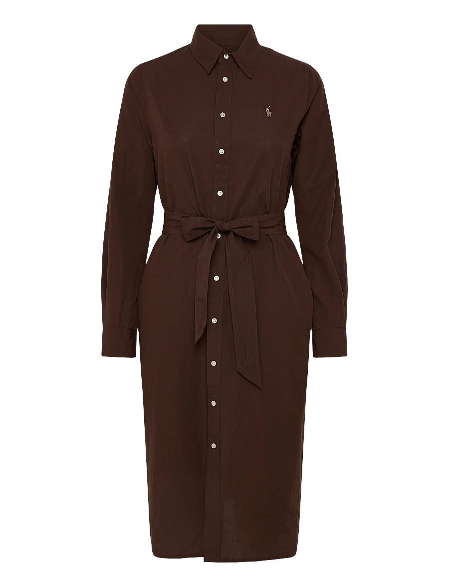 Polo Ralph Lauren - Cotton-Linen Belted Shirtdress - robes chemises - dark brown - 0