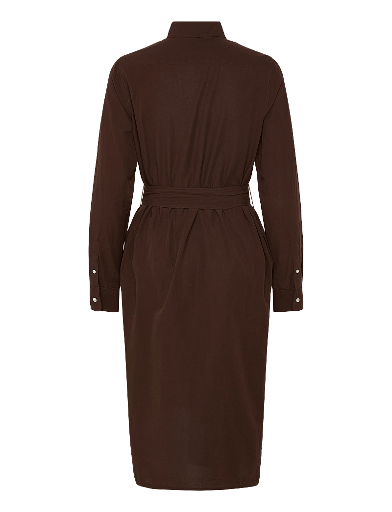 Polo Ralph Lauren - Cotton-Linen Belted Shirtdress - midi-kleider - dark brown - 1