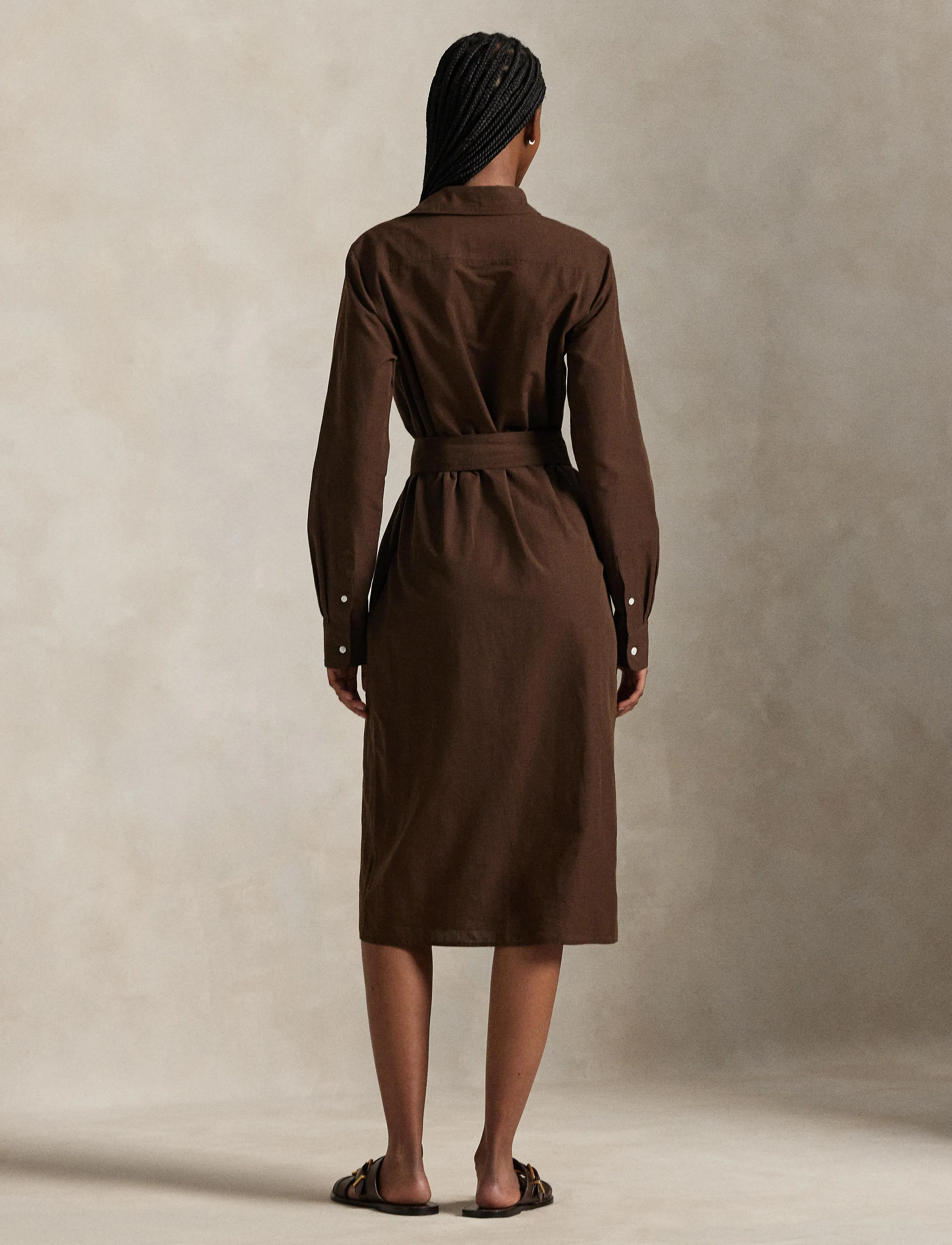 Polo Ralph Lauren - Cotton-Linen Belted Shirtdress - robes chemises - dark brown - 2