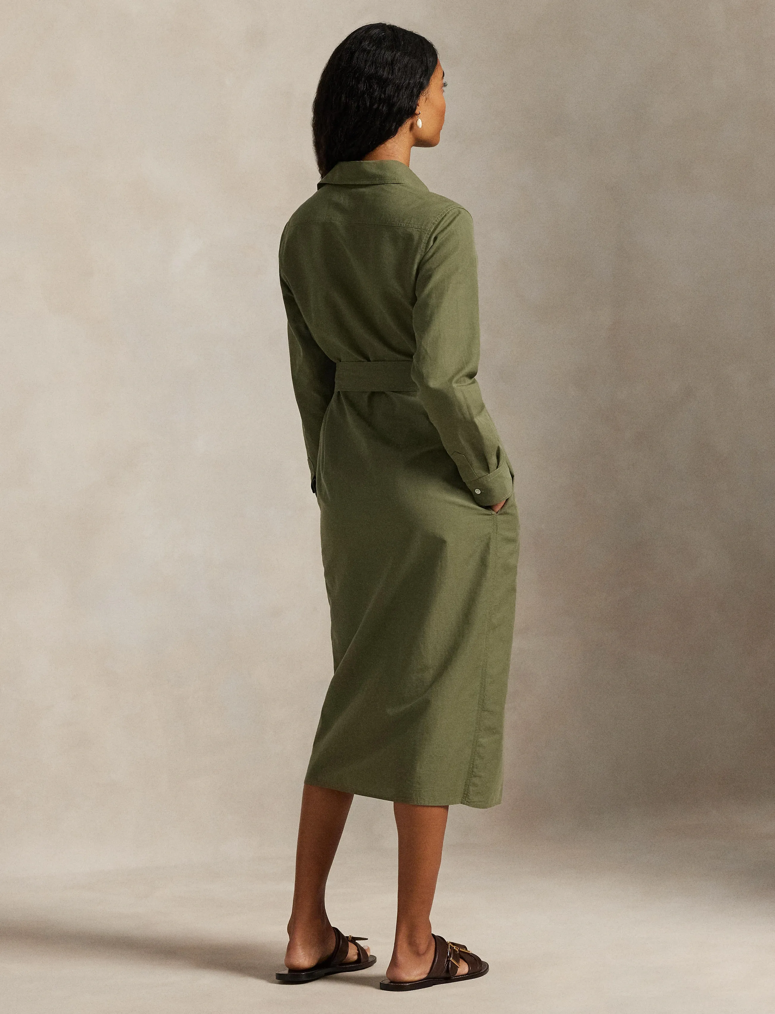 Polo Ralph Lauren Cotton-Linen Belted Shirtdress - Drabužiai - SUPPLY OLIVE / khaki/green