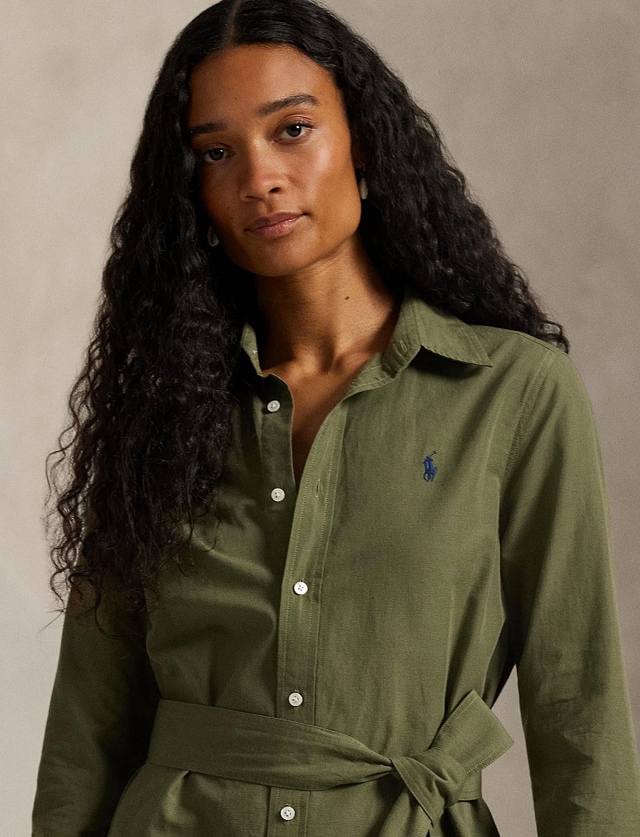 Polo Ralph Lauren - Cotton-Linen Belted Shirtdress - robes chemises - supply olive - 4