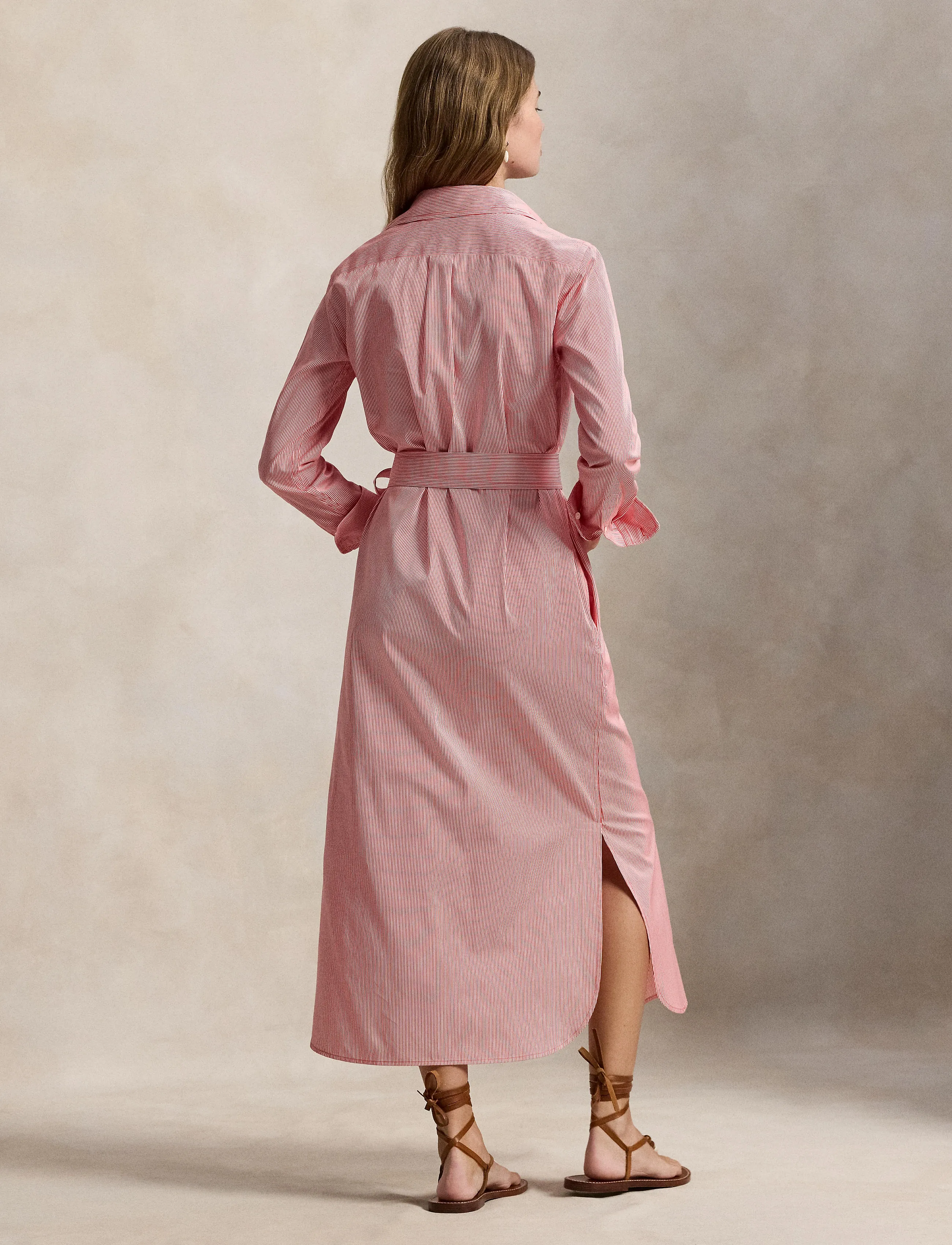 Polo Ralph Lauren - Belted Striped Cotton Shirtdress - robes chemises - 2000a red white - 5