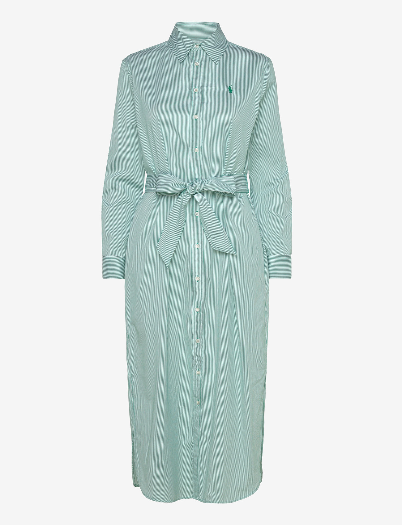 Polo Ralph Lauren - Belted Striped Cotton Shirtdress - skjortklänningar - 2000b green white - 0