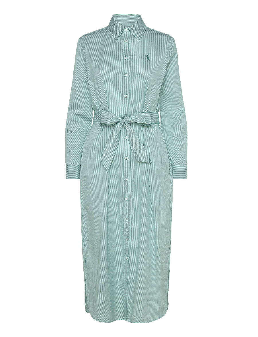 Polo Ralph Lauren - Belted Striped Cotton Shirtdress - särkkleidid - 2000b green white - 0