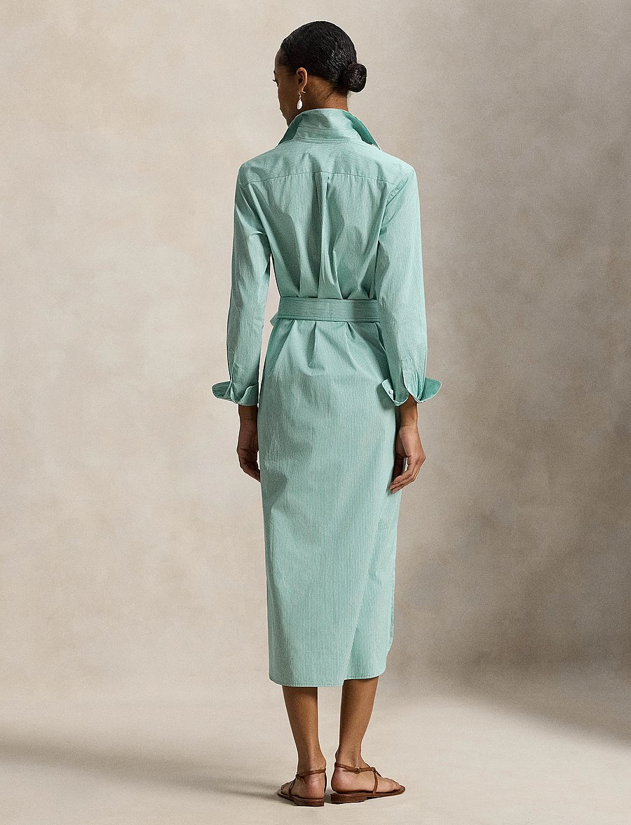 Polo Ralph Lauren - Belted Striped Cotton Shirtdress - särkkleidid - 2000b green white - 4