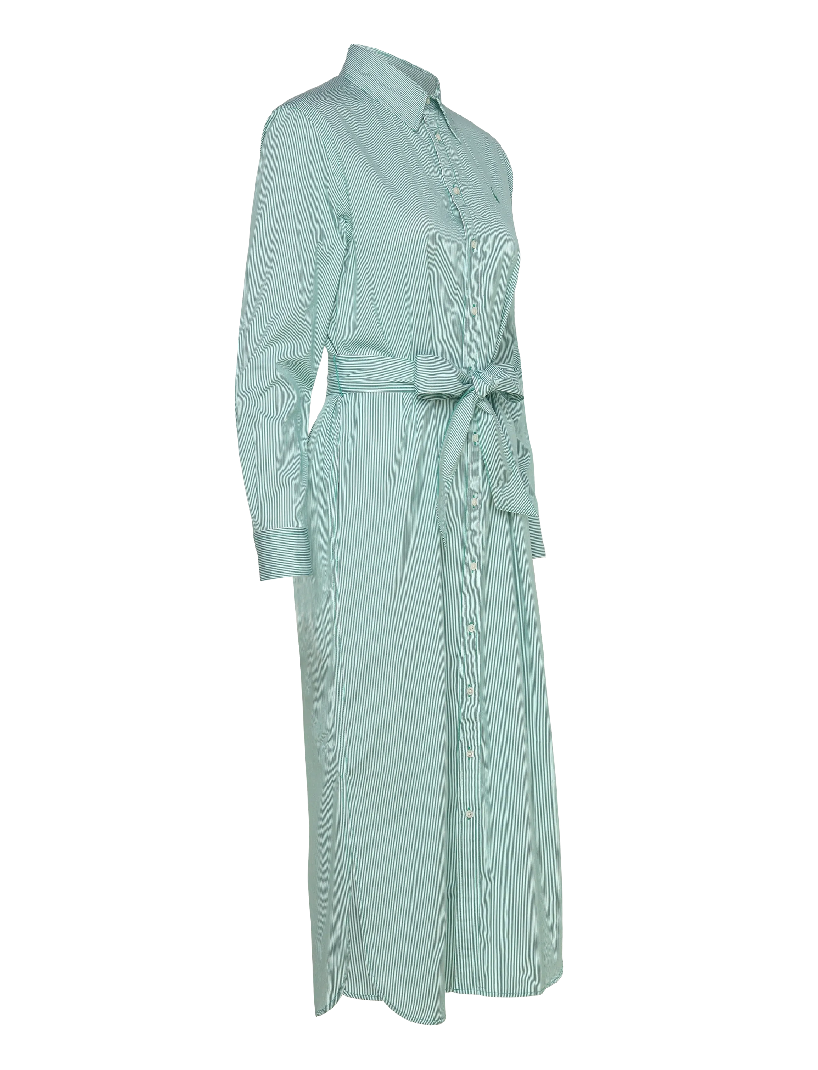 Polo Ralph Lauren - Belted Striped Cotton Shirtdress - midi-kleider - 2000b green white - 2