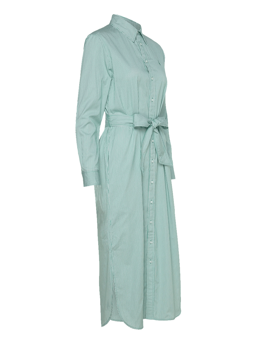 Polo Ralph Lauren - Belted Striped Cotton Shirtdress - särkkleidid - 2000b green white - 2