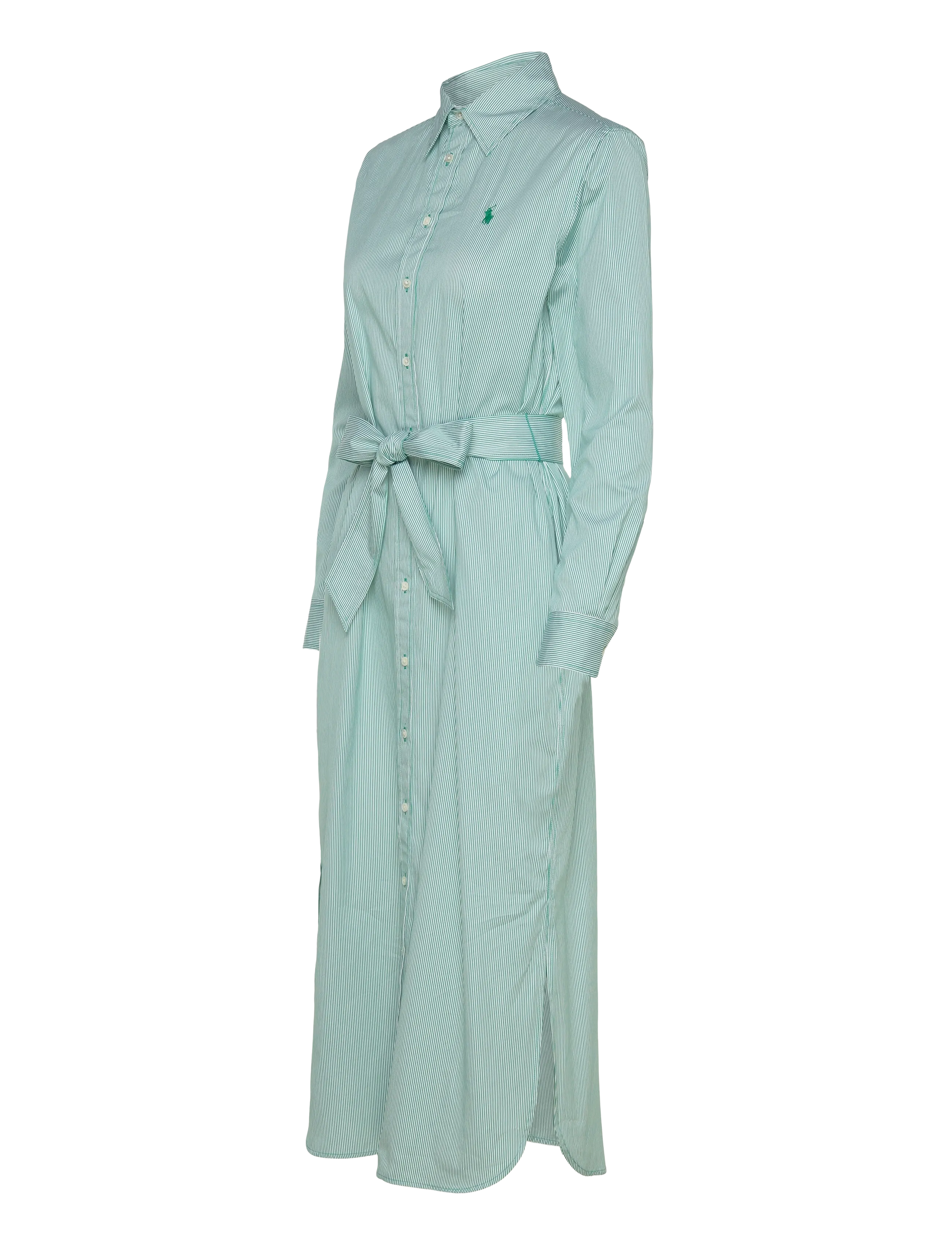 Polo Ralph Lauren - Belted Striped Cotton Shirtdress - midi-kleider - 2000b green white - 3