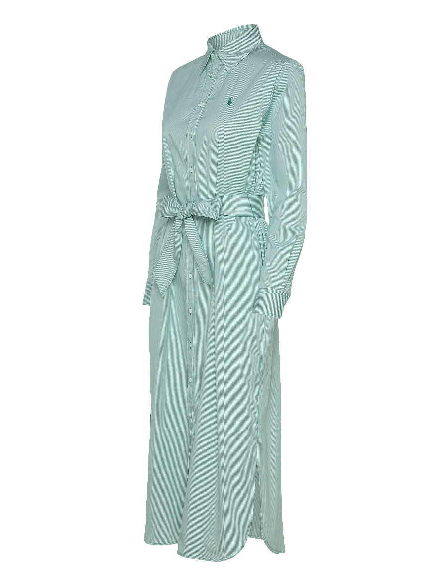 Polo Ralph Lauren - Belted Striped Cotton Shirtdress - särkkleidid - 2000b green white - 3