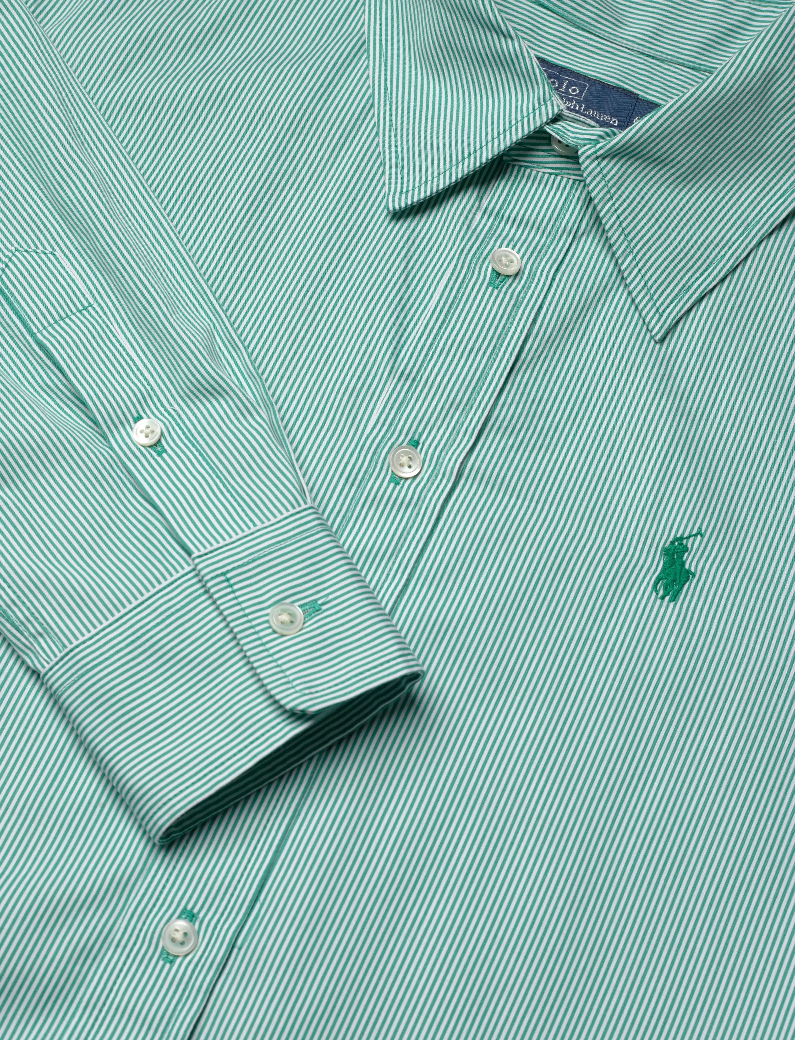 Polo Ralph Lauren - Belted Striped Cotton Shirtdress - midi-kleider - 2000b green white - 5