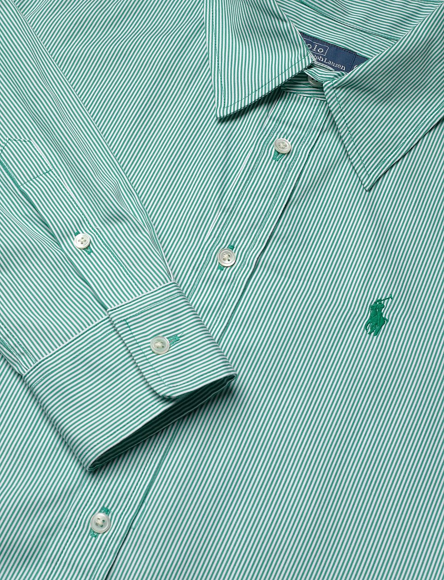 Polo Ralph Lauren - Belted Striped Cotton Shirtdress - särkkleidid - 2000b green white - 5