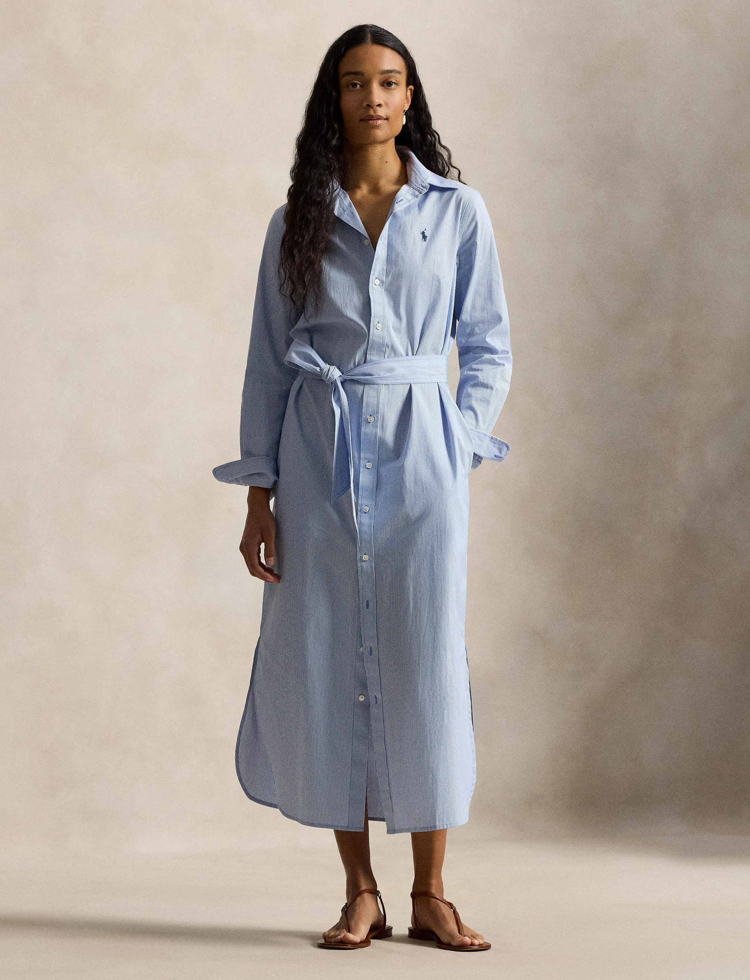 Polo Ralph Lauren Belted Striped Cotton Shirtdress - Jurken - 2000C MEDIUM BLUE / blue