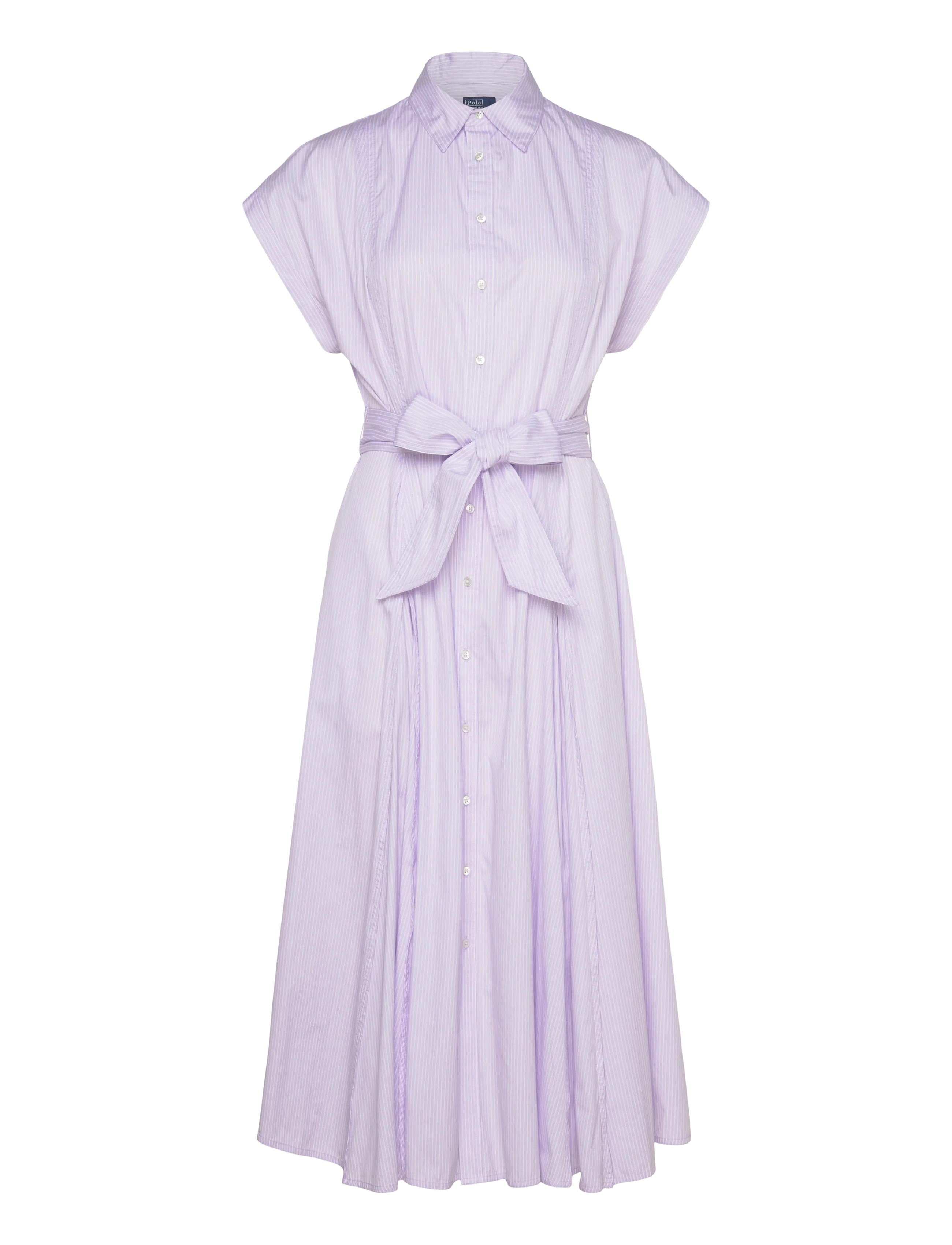 Polo Ralph Lauren Striped Belted Cotton Dress - Midi Dresses - 1997 PURPLE WHITE / purple