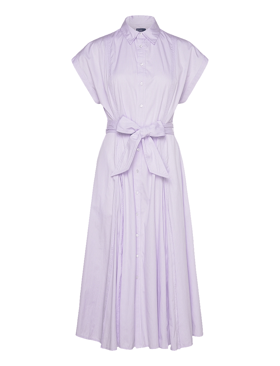 Polo Ralph Lauren - Striped Belted Cotton Dress - 1997 purple white - 1