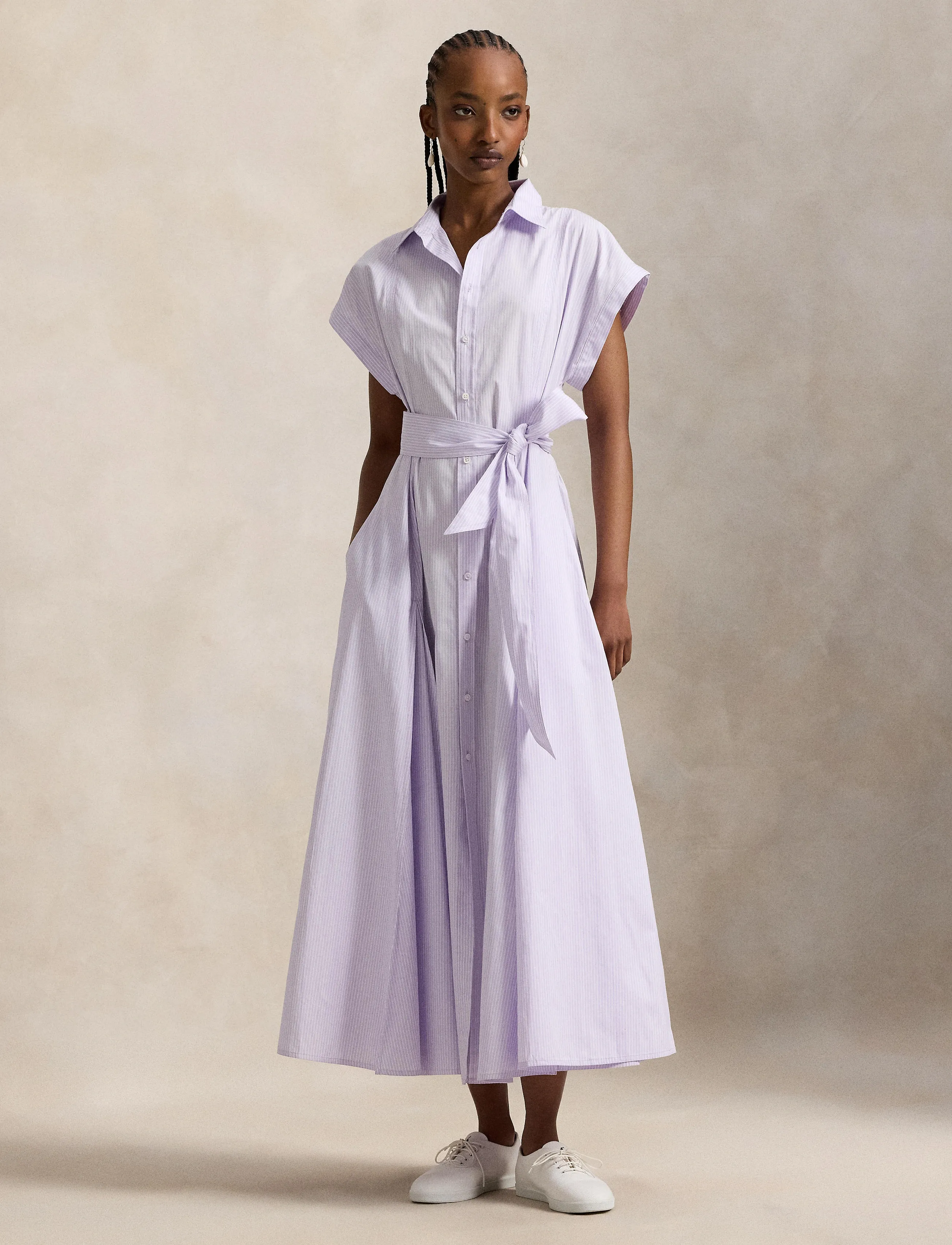 Polo Ralph Lauren Striped Belted Cotton Dress - Midikleider - 1997 PURPLE WHITE / purple