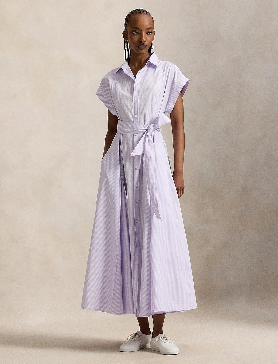 Polo Ralph Lauren - Striped Belted Cotton Dress - 1997 purple white - 0