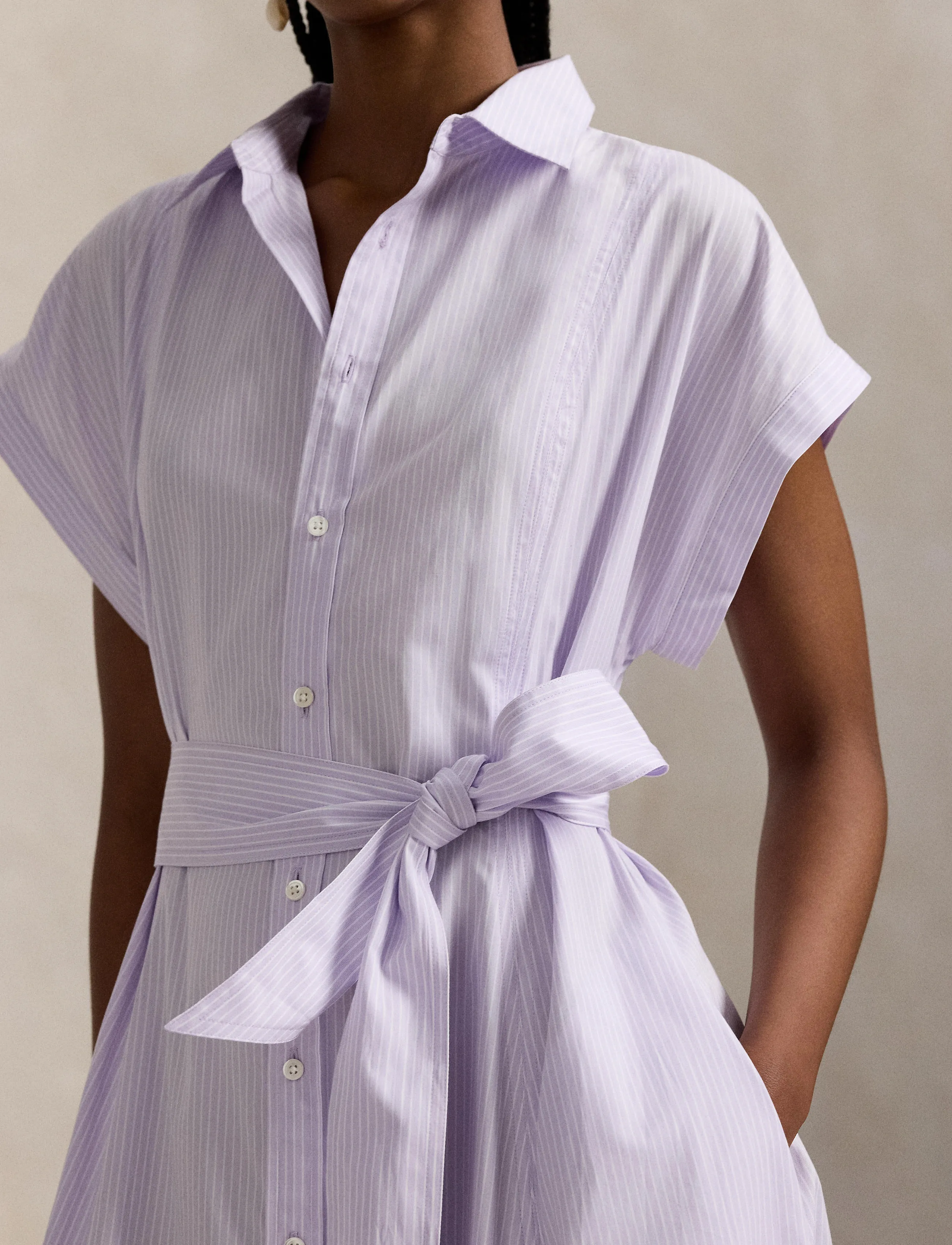 Polo Ralph Lauren - Striped Belted Cotton Dress - 1997 purple white - 4