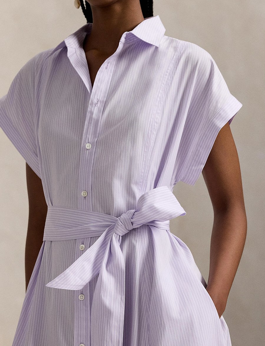 Polo Ralph Lauren - Striped Belted Cotton Dress - 1997 purple white - 4