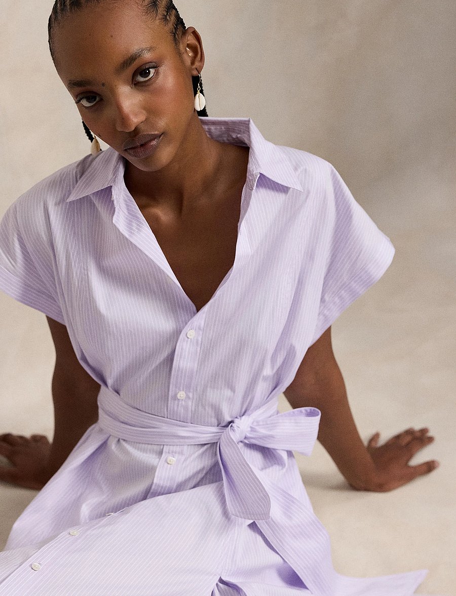 Polo Ralph Lauren - Striped Belted Cotton Dress - 1997 purple white - 5
