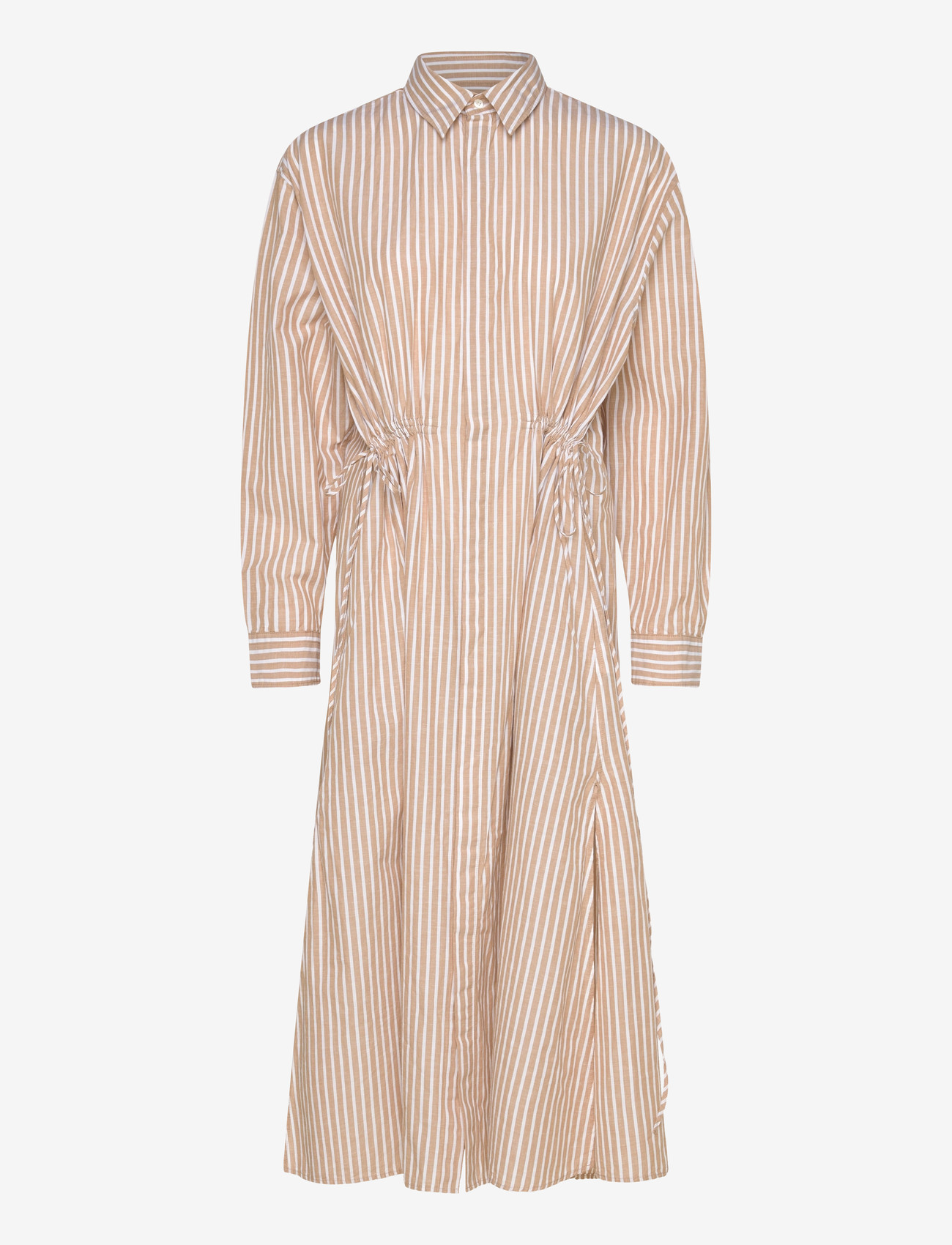Polo Ralph Lauren - Striped Cotton-Linen Drawcord Shirtdress - midi dresses - classic camel/whi - 0