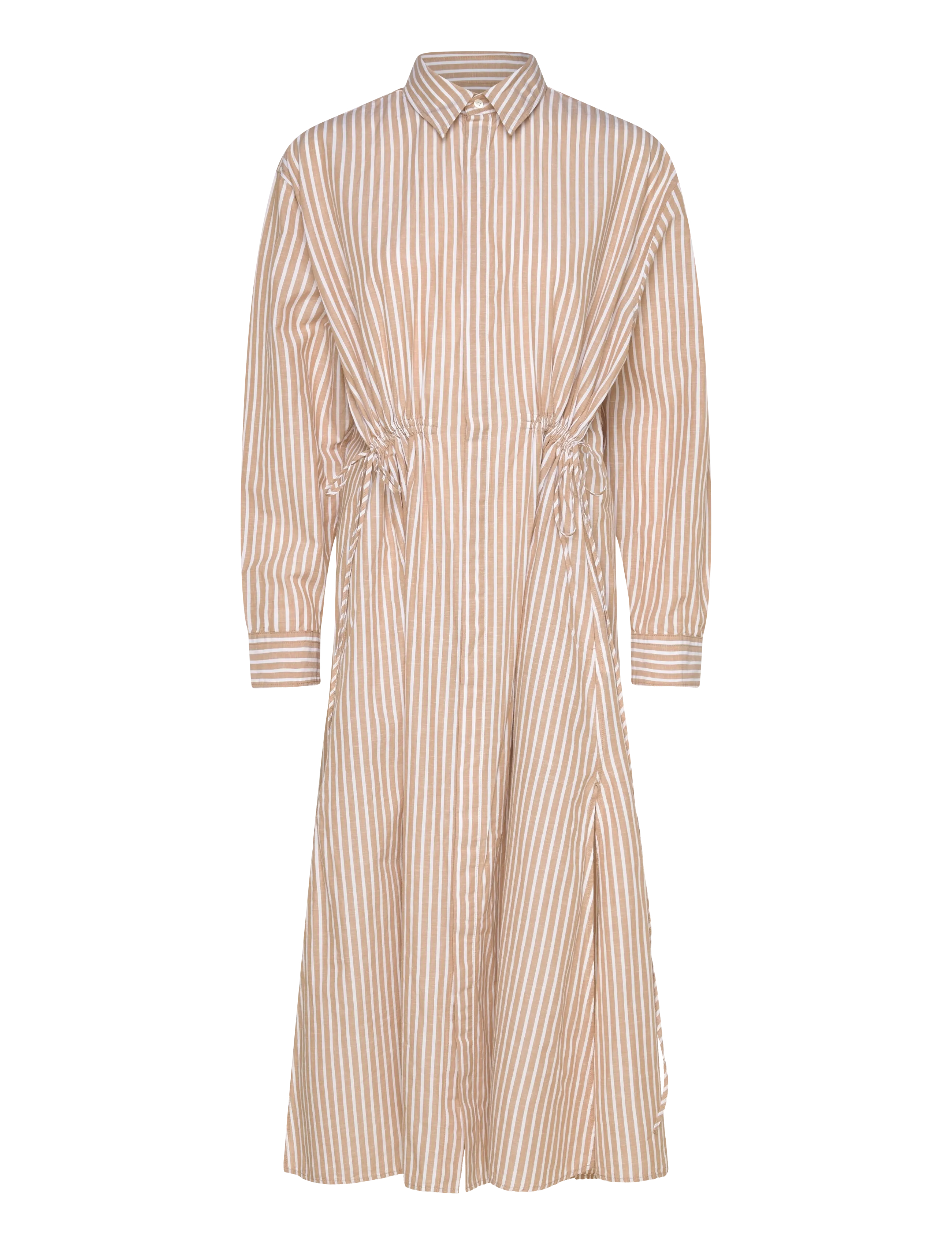 Polo Ralph Lauren Striped Cotton-Linen Drawcord Shirtdress - Disainerikaubad - CLASSIC CAMEL/WHI / white