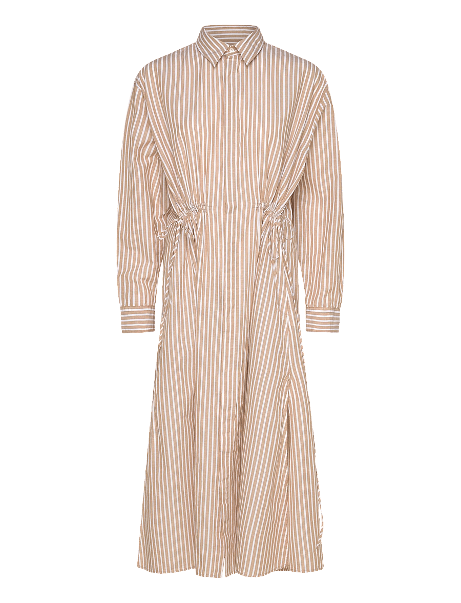Polo Ralph Lauren - Striped Cotton-Linen Drawcord Shirtdress - midi-kleider - classic camel/whi - 0