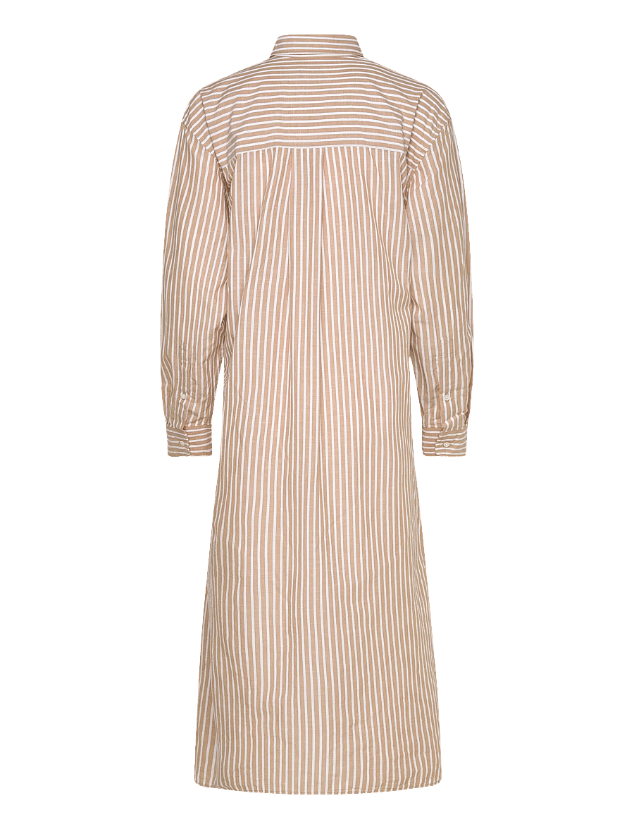 Polo Ralph Lauren - Striped Cotton-Linen Drawcord Shirtdress - midi-kleider - classic camel/whi - 1