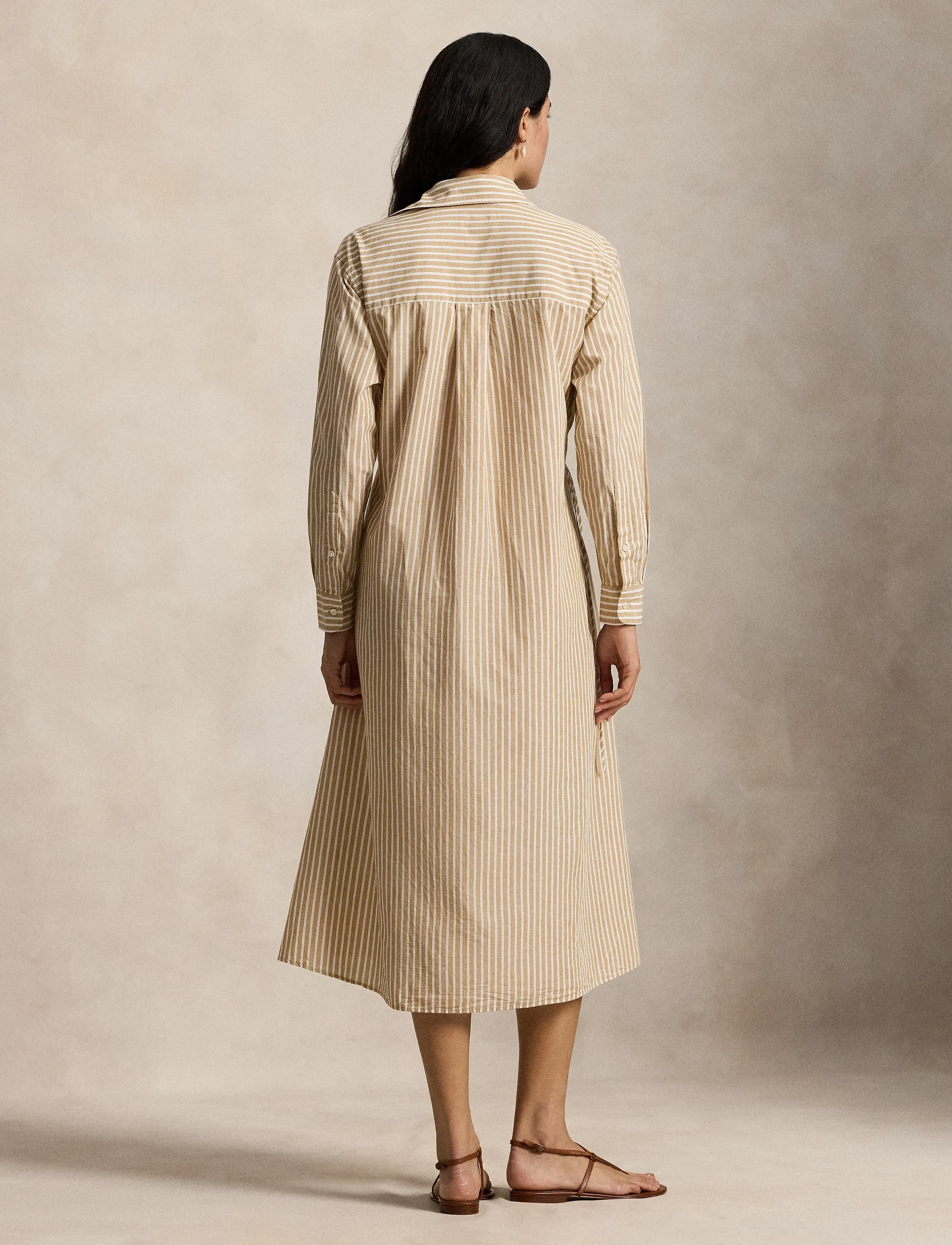Polo Ralph Lauren - Striped Cotton-Linen Drawcord Shirtdress - midi-kleider - classic camel/whi - 2