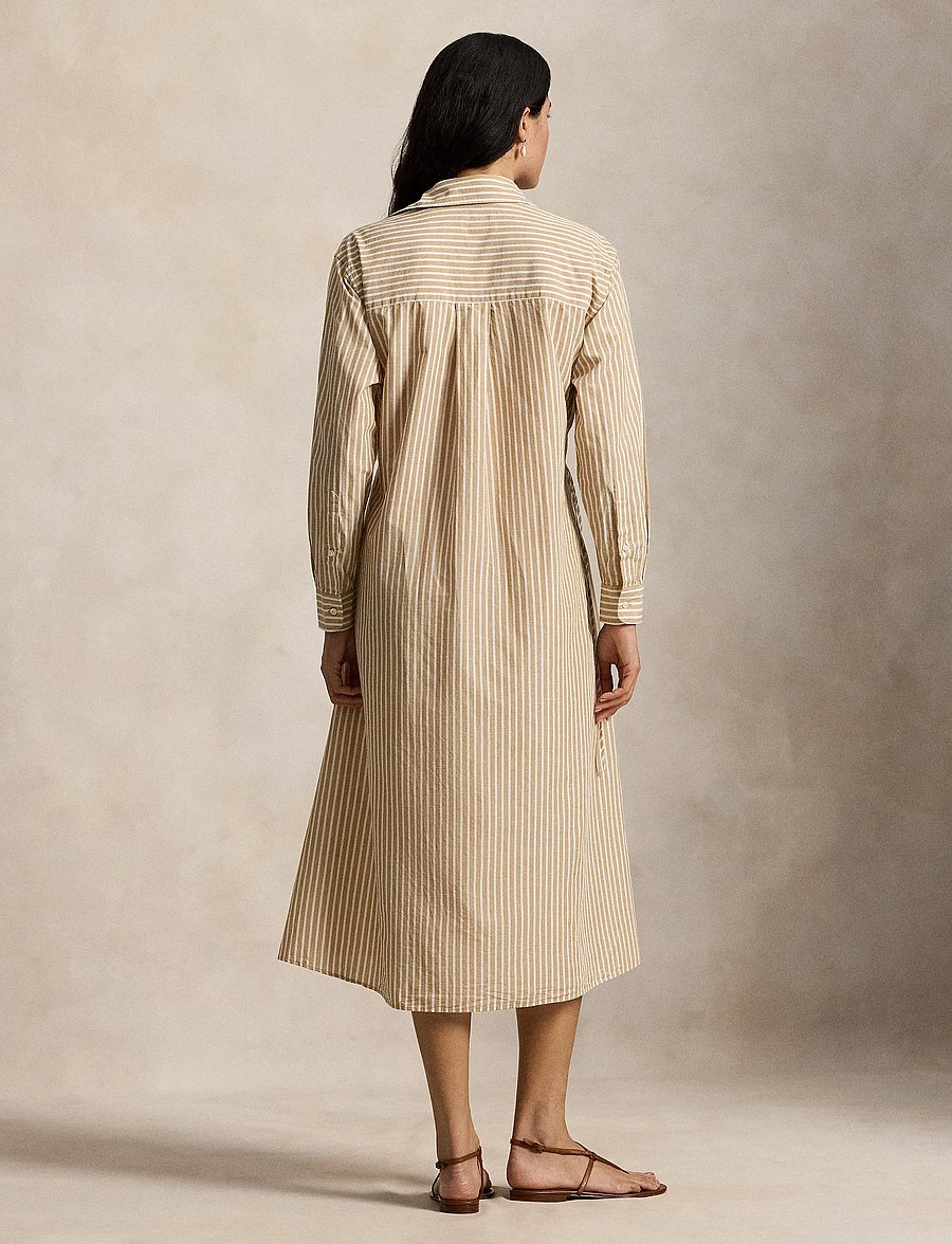 Polo Ralph Lauren - Striped Cotton-Linen Drawcord Shirtdress - midi-kleider - classic camel/whi - 2