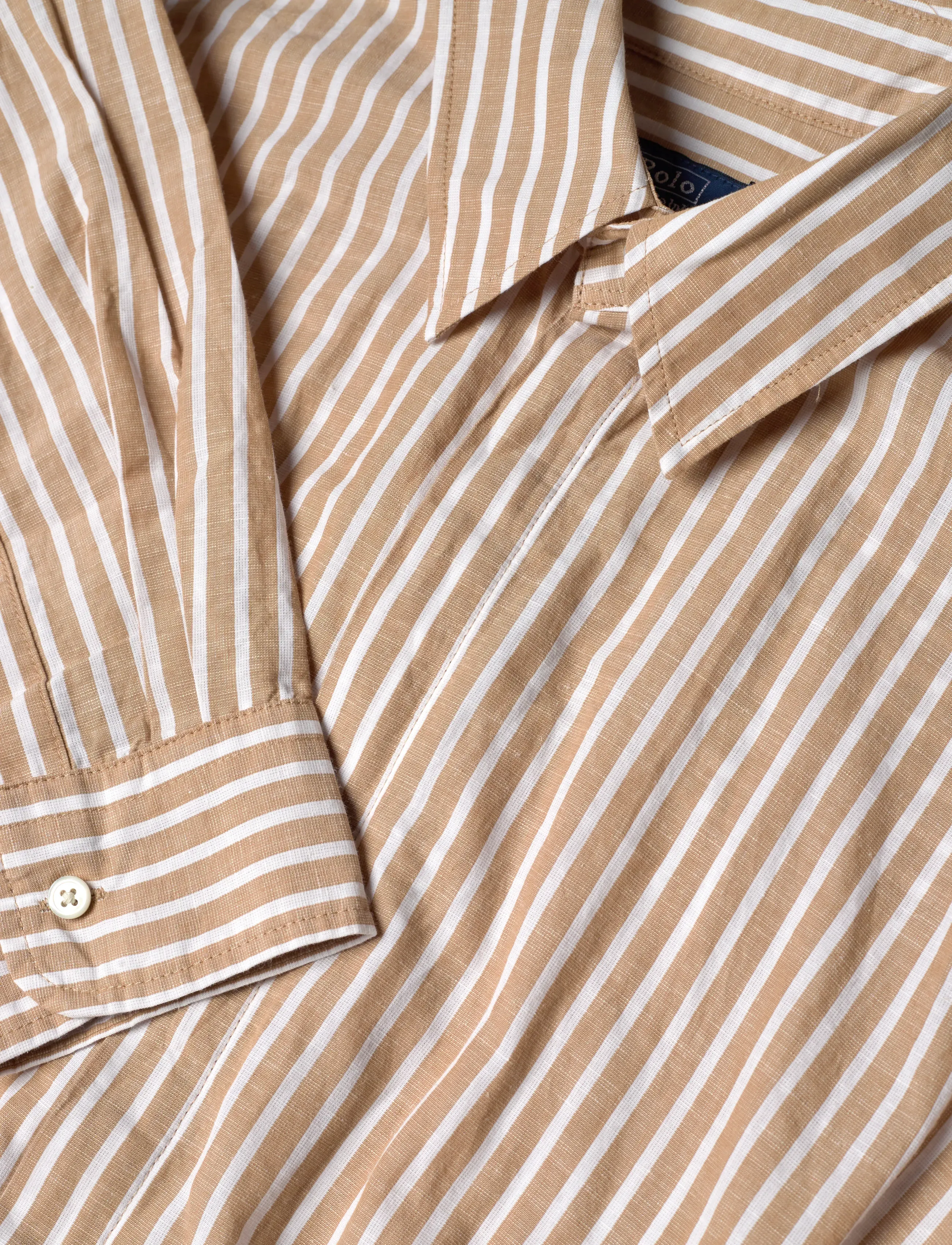 Polo Ralph Lauren - Striped Cotton-Linen Drawcord Shirtdress - midi-kleider - classic camel/whi - 3