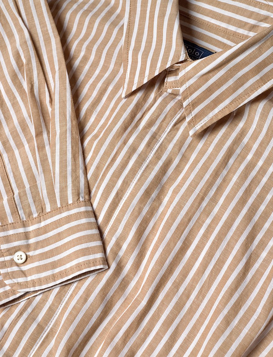 Polo Ralph Lauren - Striped Cotton-Linen Drawcord Shirtdress - midi-kleider - classic camel/whi - 3