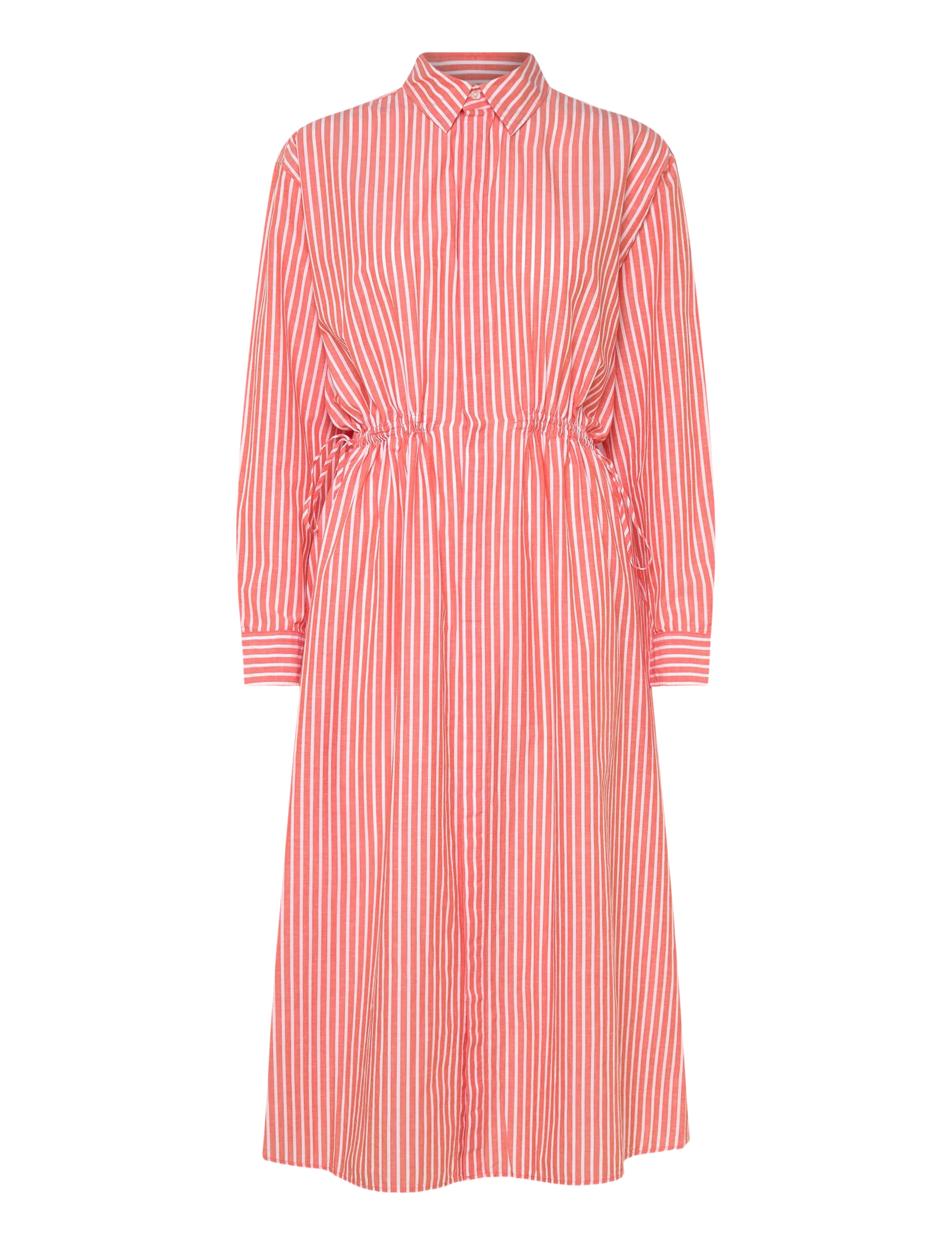 POLO RALPH LAUREN Gestreift Baumwolle-Linen Drawcord Shirtdress Coral - 34 - Damen