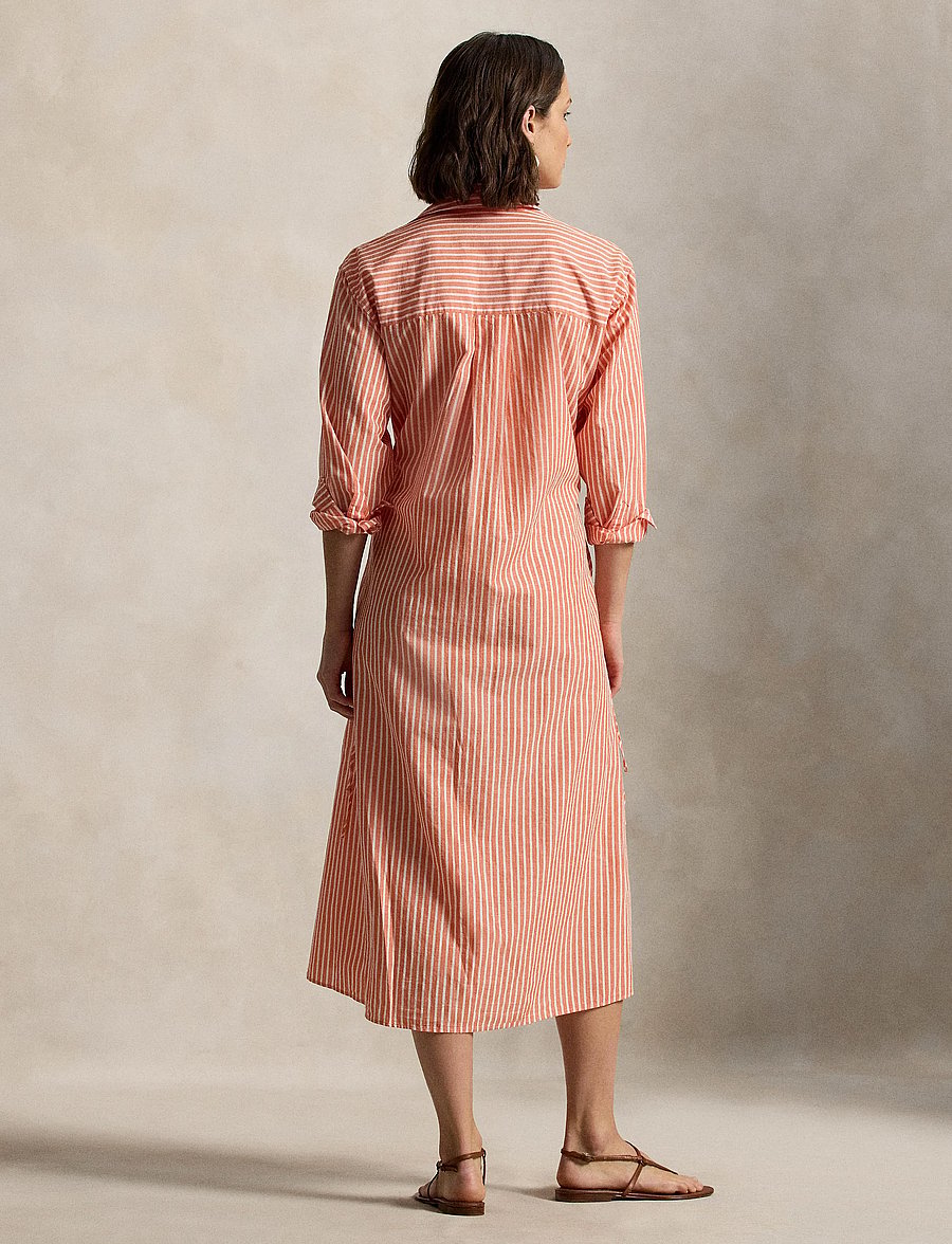 Polo Ralph Lauren - Striped Cotton-Linen Drawcord Shirtdress - marškinių tipo suknelės - orange/white - 5