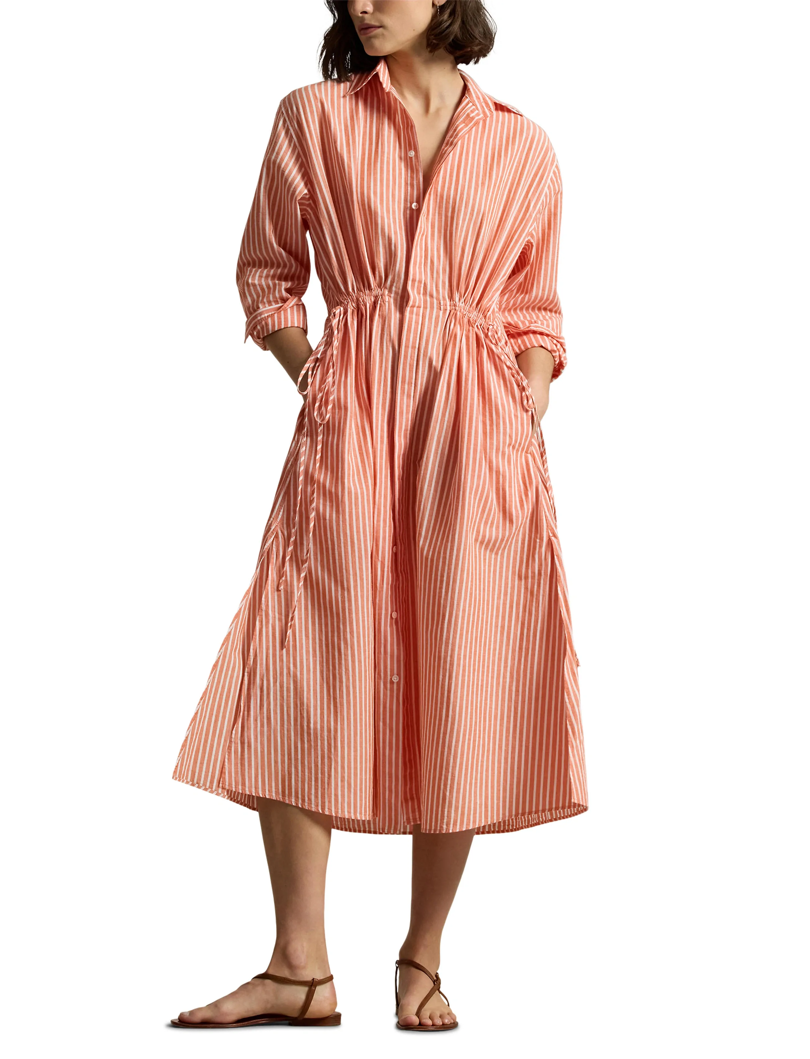 Polo Ralph Lauren Striped Cotton-Linen Drawcord Shirtdress skjortklänningar dam – bild 6