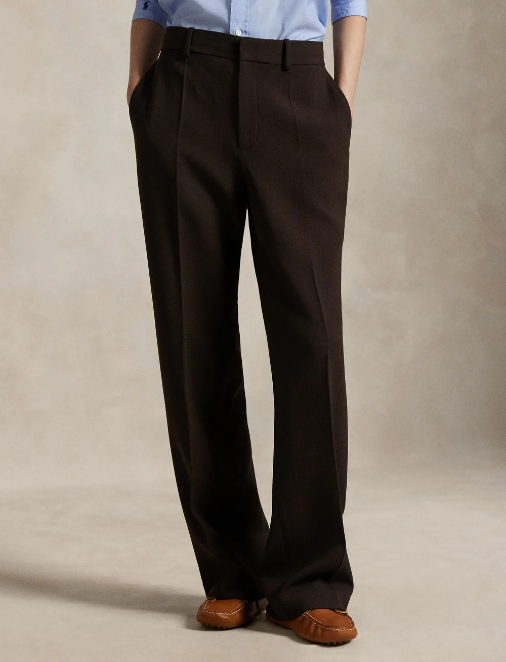 Polo Ralph Lauren - Wool Crepe Relaxed Straight Pant - bukser med lige ben - dark brown - 0