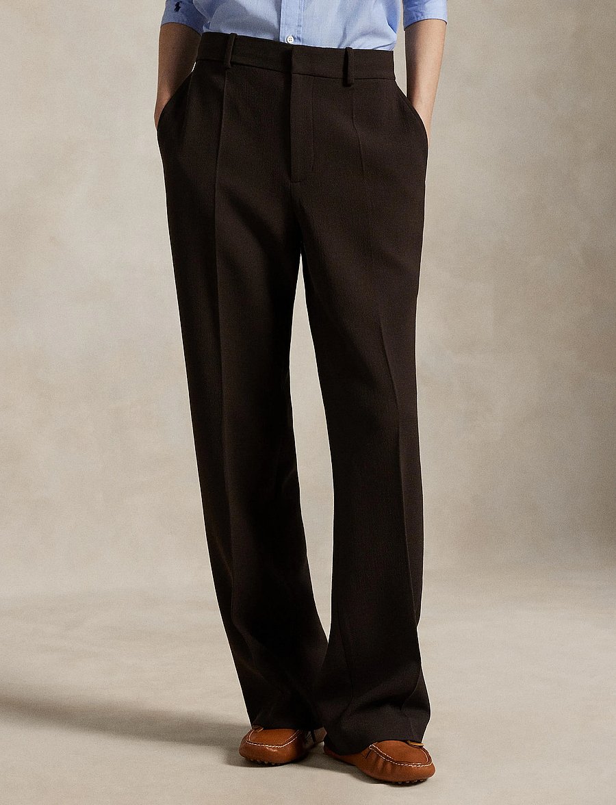 Polo Ralph Lauren - Wool Crepe Relaxed Straight Pant - dark brown - 0