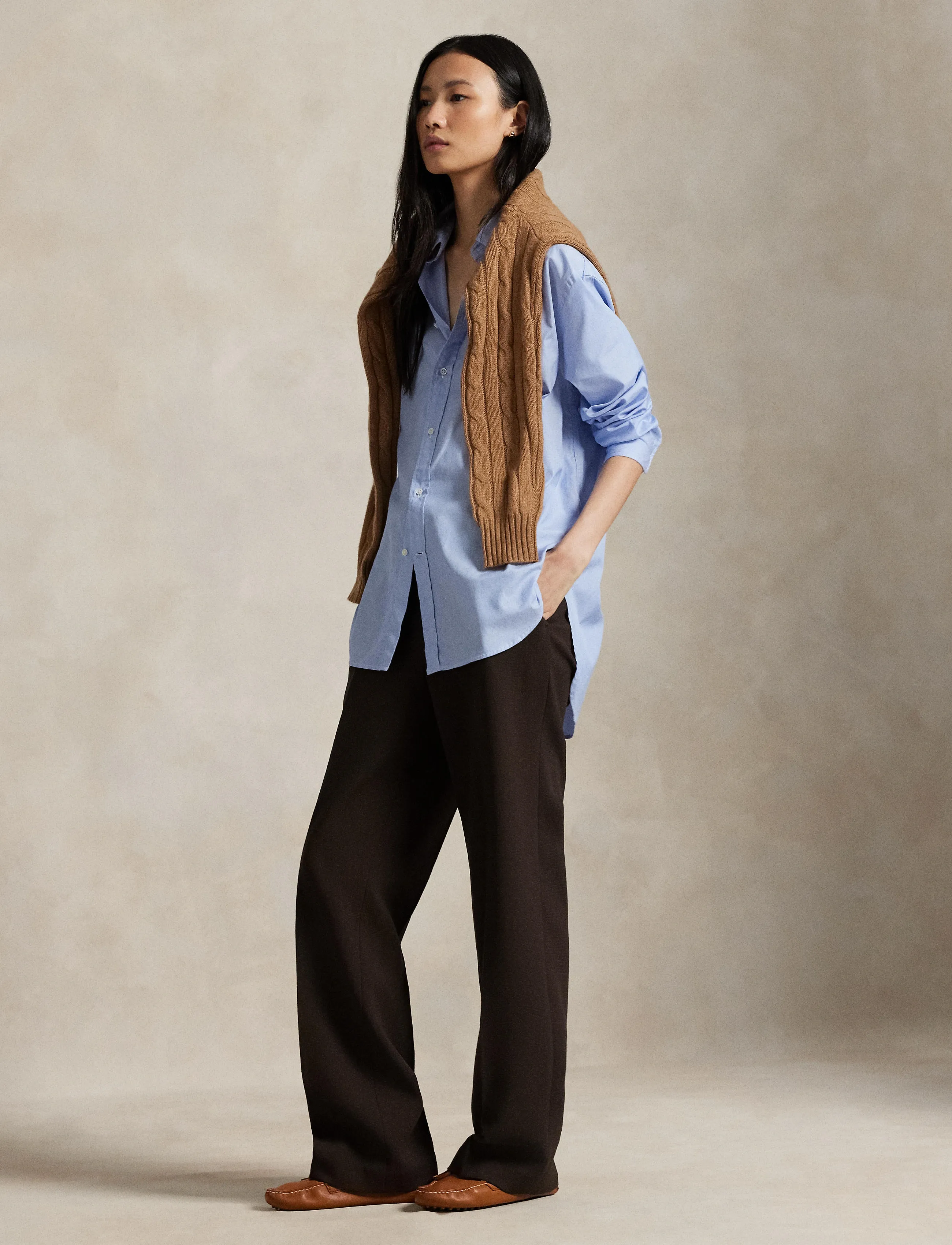 Polo Ralph Lauren - Wool Crepe Relaxed Straight Pant - dark brown - 3