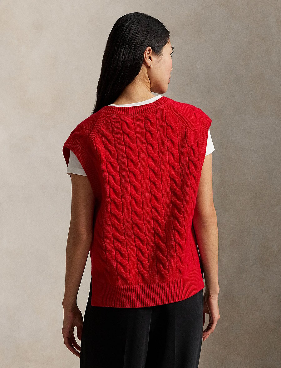 Polo Ralph Lauren - Cable-Knit Wool-Cashmere Sweater Vest - vestes tricot - rl2000 red - 5