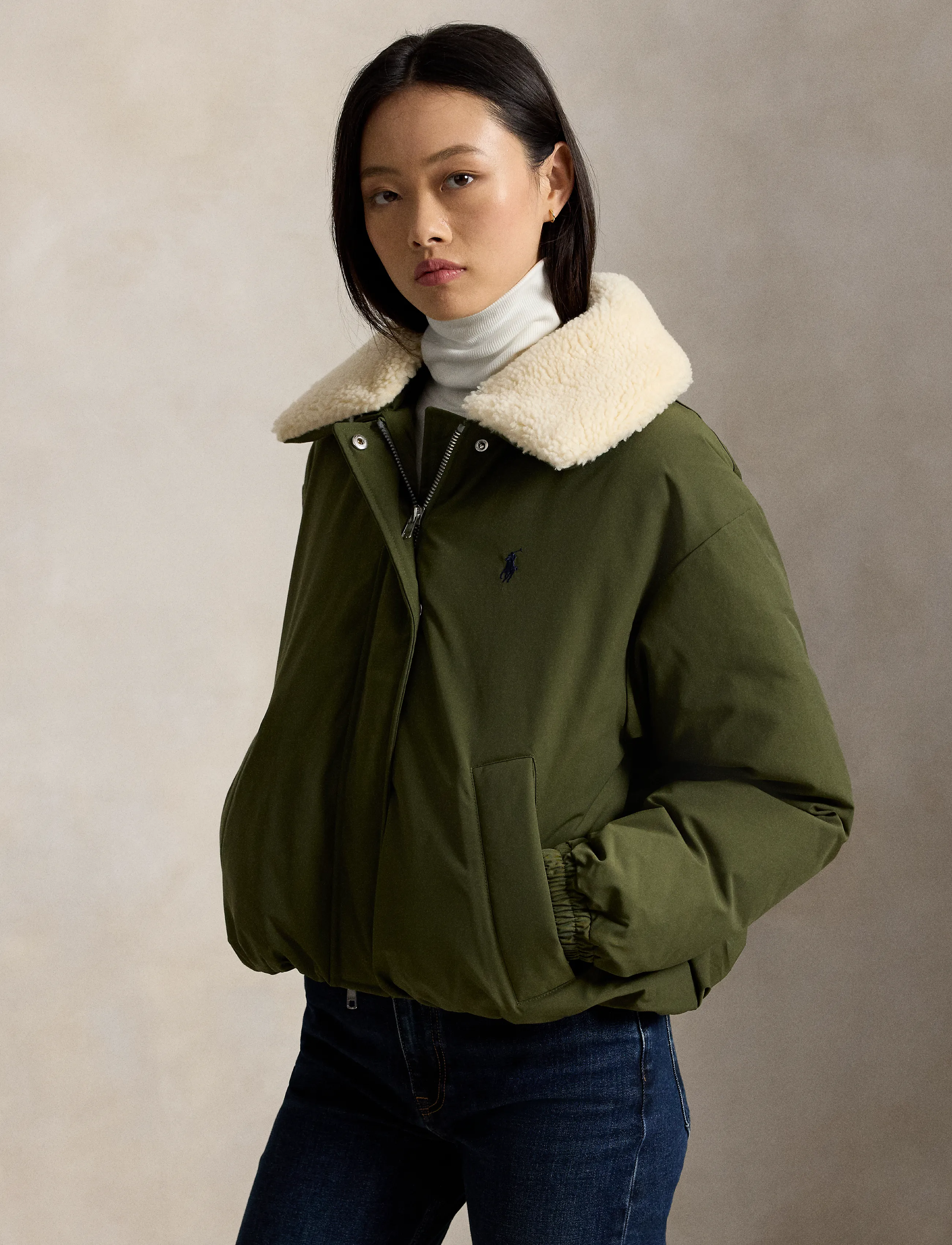 Polo Ralph Lauren High-Pile-Collar Down Puffer Jacket - Jackor & Kappor - NEW OLIVE / khaki/green
