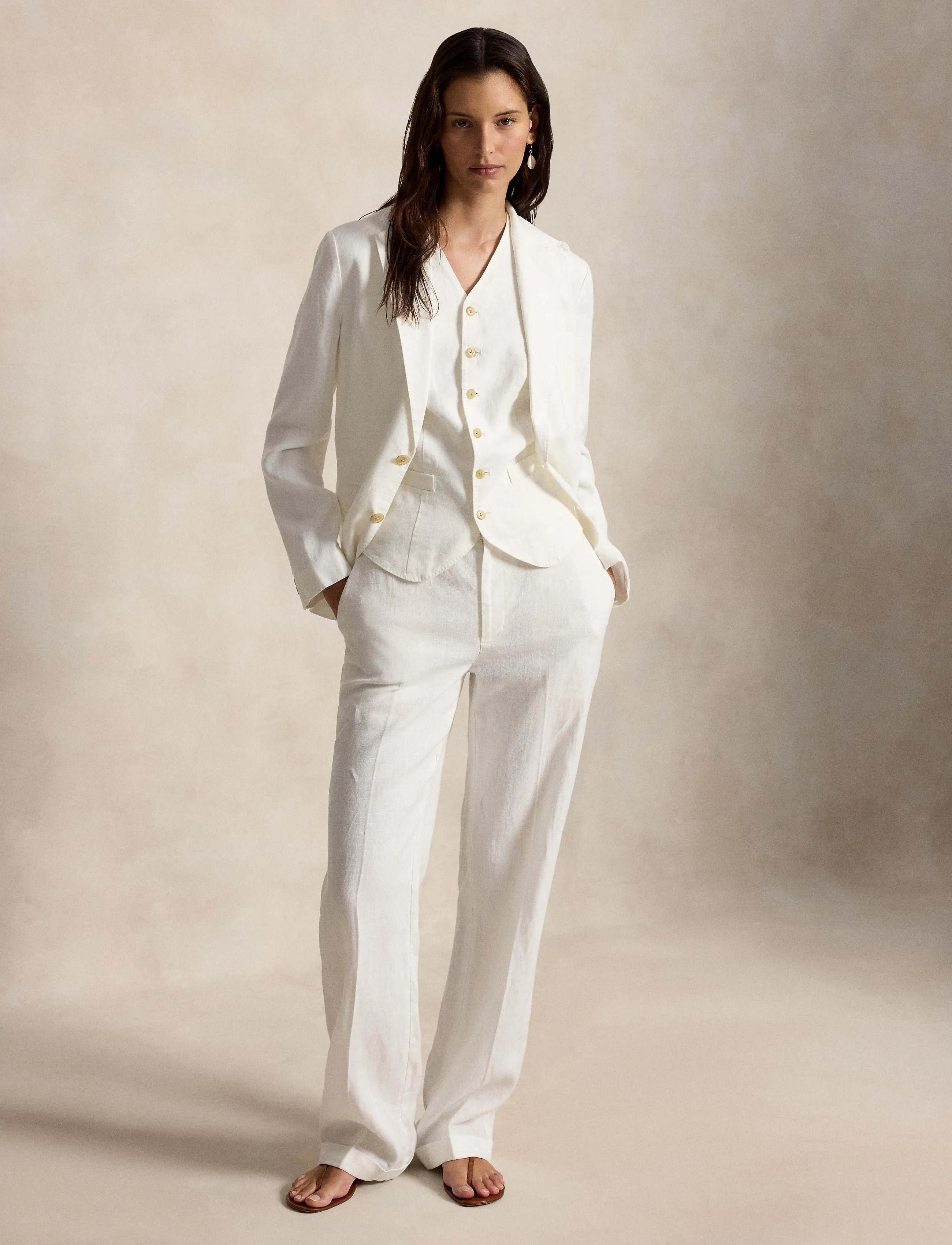 Polo Ralph Lauren 9/1 Pd Linen-Wvn-Blazer/Sport Coat, 36, White, Blazere > Enkeltradede Blazere, Dame