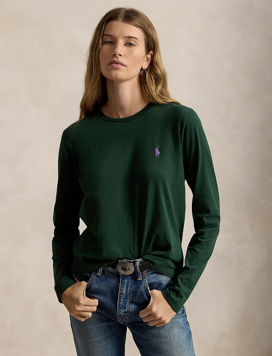 Polo Ralph Lauren - Classic Fit Jersey Long-Sleeve Tee - långärmade toppar - basic forest - 1