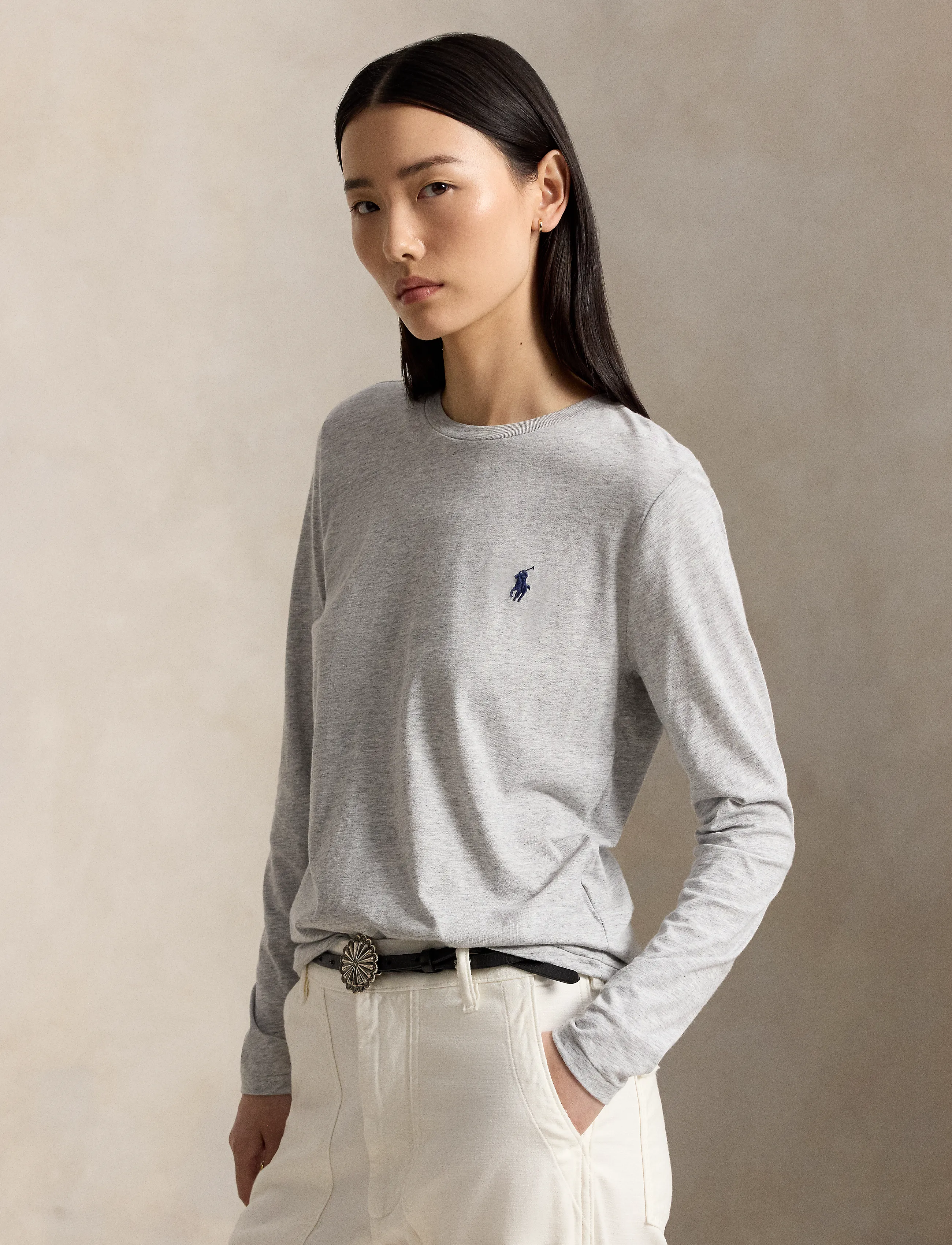 Polo Ralph Lauren Classic Fit Jersey Long-Sleeve Tee - T-Shirts & Tops - COBBLESTONE HEATH / grey