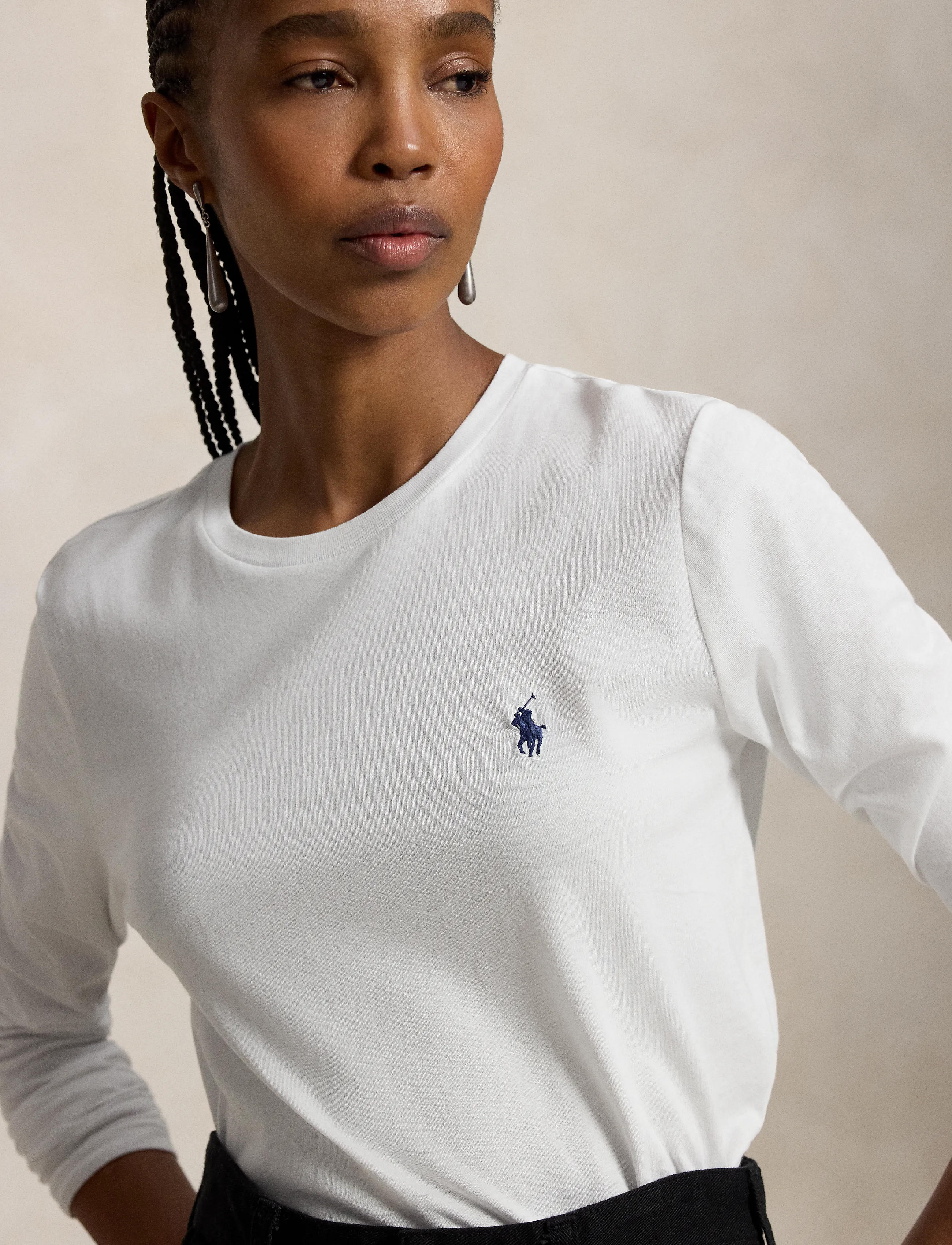 Polo Ralph Lauren Classic Fit Jersey Long-Sleeve Tee, L, T-shirts & Oberteile, Weiß - Long-sleeved, Frauen