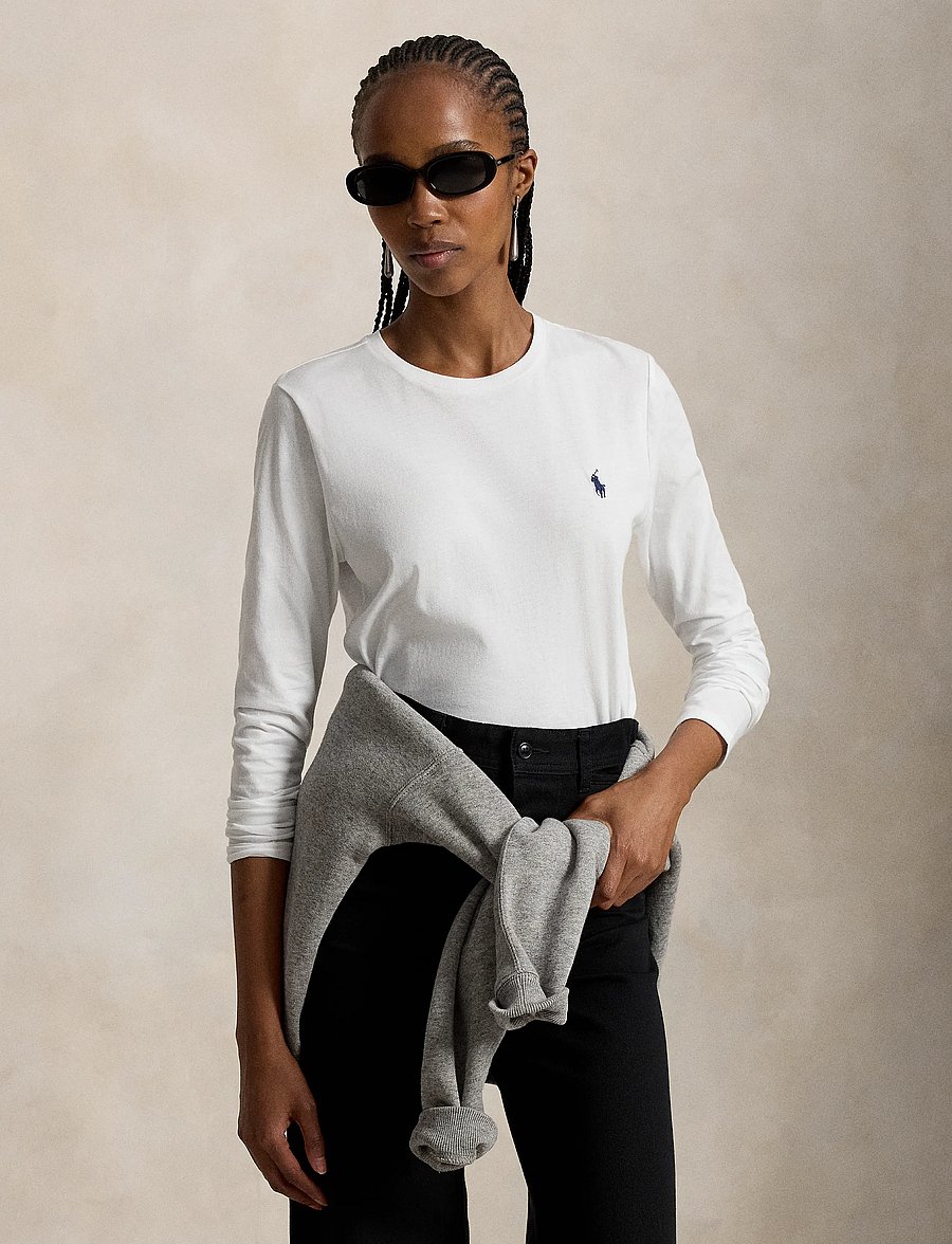 Polo Ralph Lauren - 40/1 COTTON JERSEY-KNT-T-SHIRT - långärmade toppar - white - 4