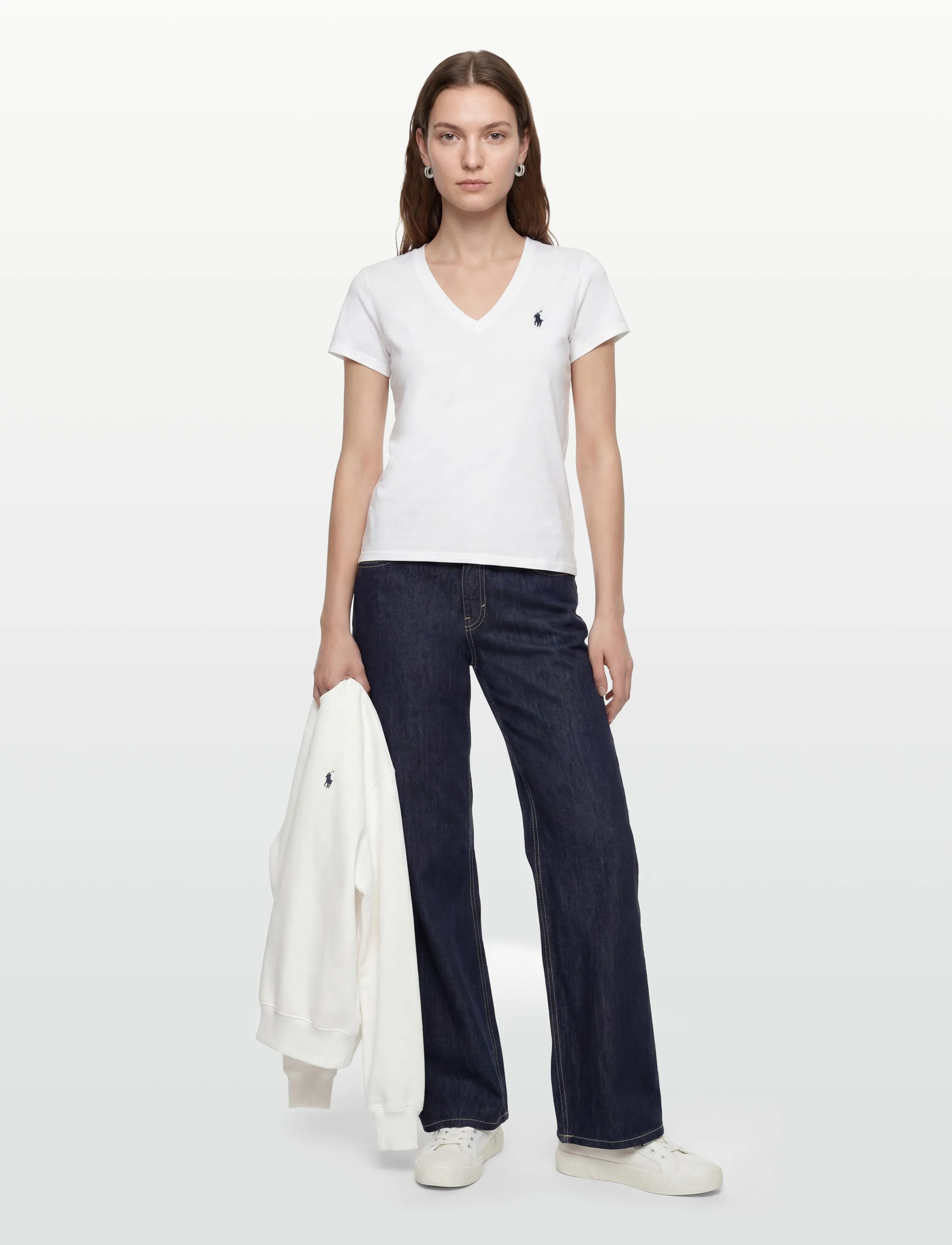 Polo Ralph Lauren Cotton Jersey V-Neck Tee, Kvinder, V-Hals T-Shirt, Hvid, Str: XS