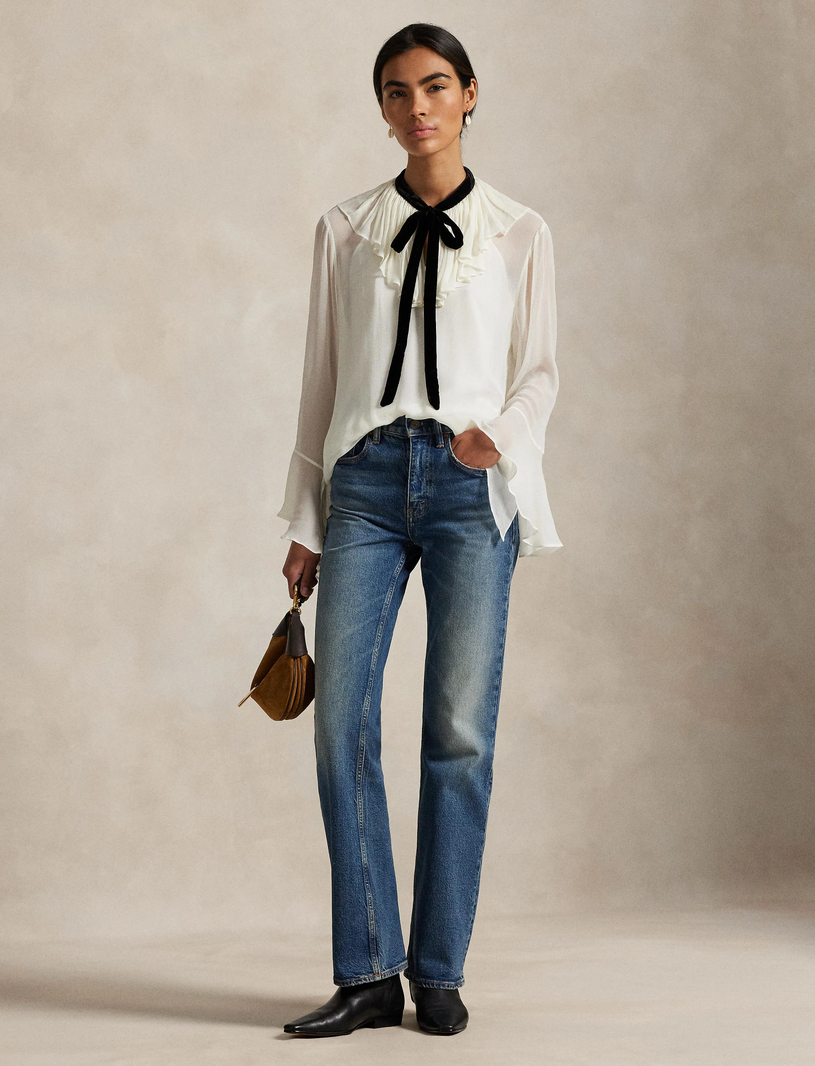 Polo Ralph Lauren Crinkle Viscose Ggt-Wvn-Shirt, 38, Blouses, Creme - Long-sleeved, Frauen