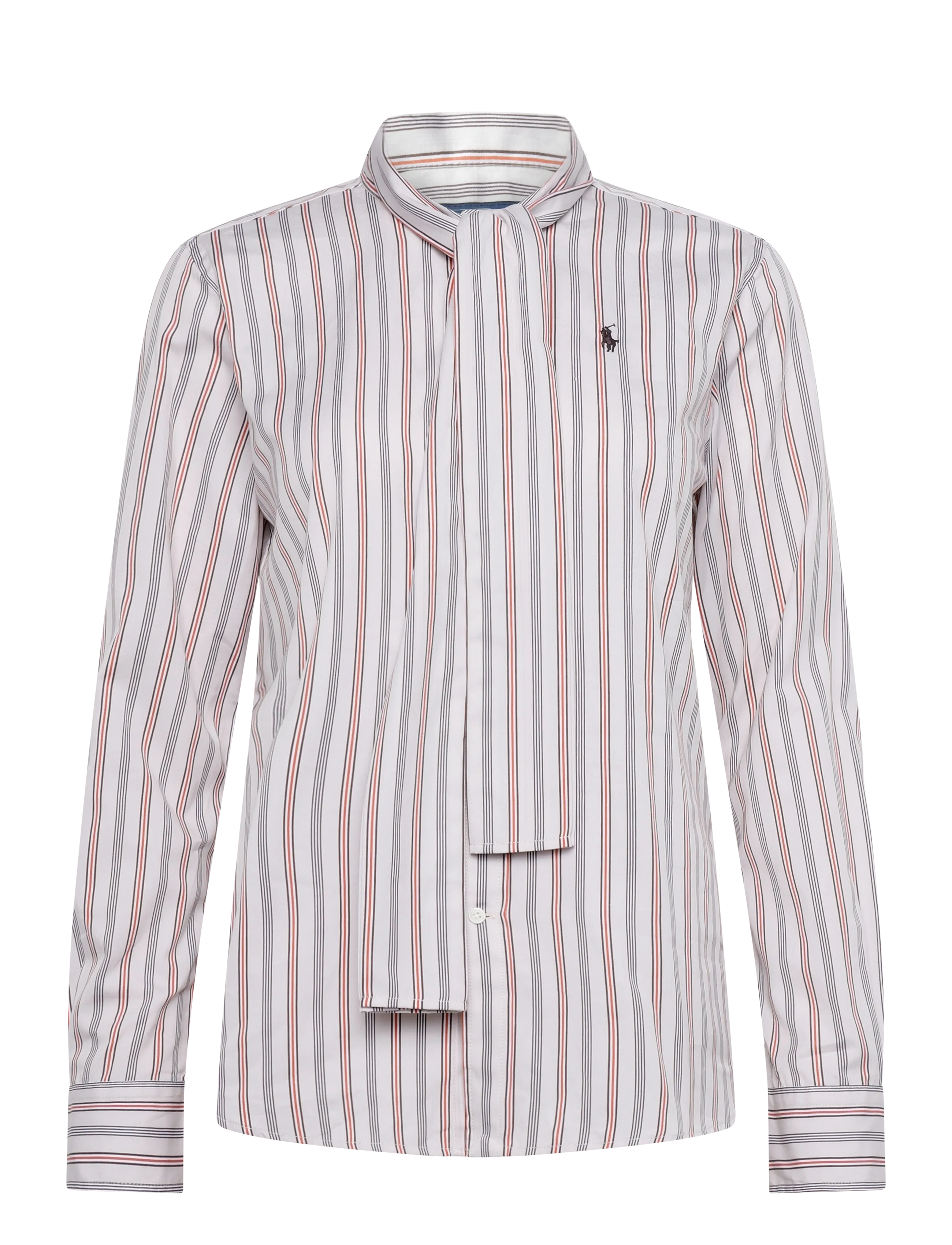 Polo Ralph Lauren Slim Fit Striped Cotton Tie-Neck Shirt - Kläder - 2060 CRM-BRWN-RD / cream